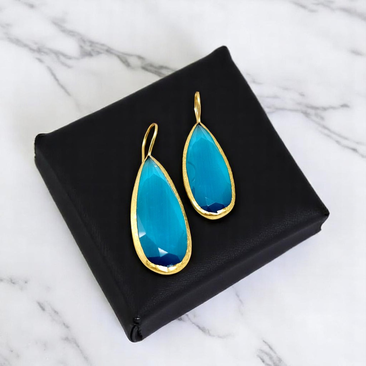 Ocean Blue Gold Earrings