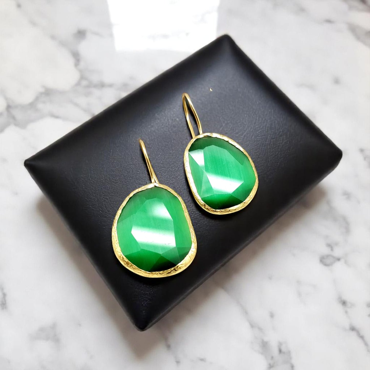 Emerald Cat Eye Earrings