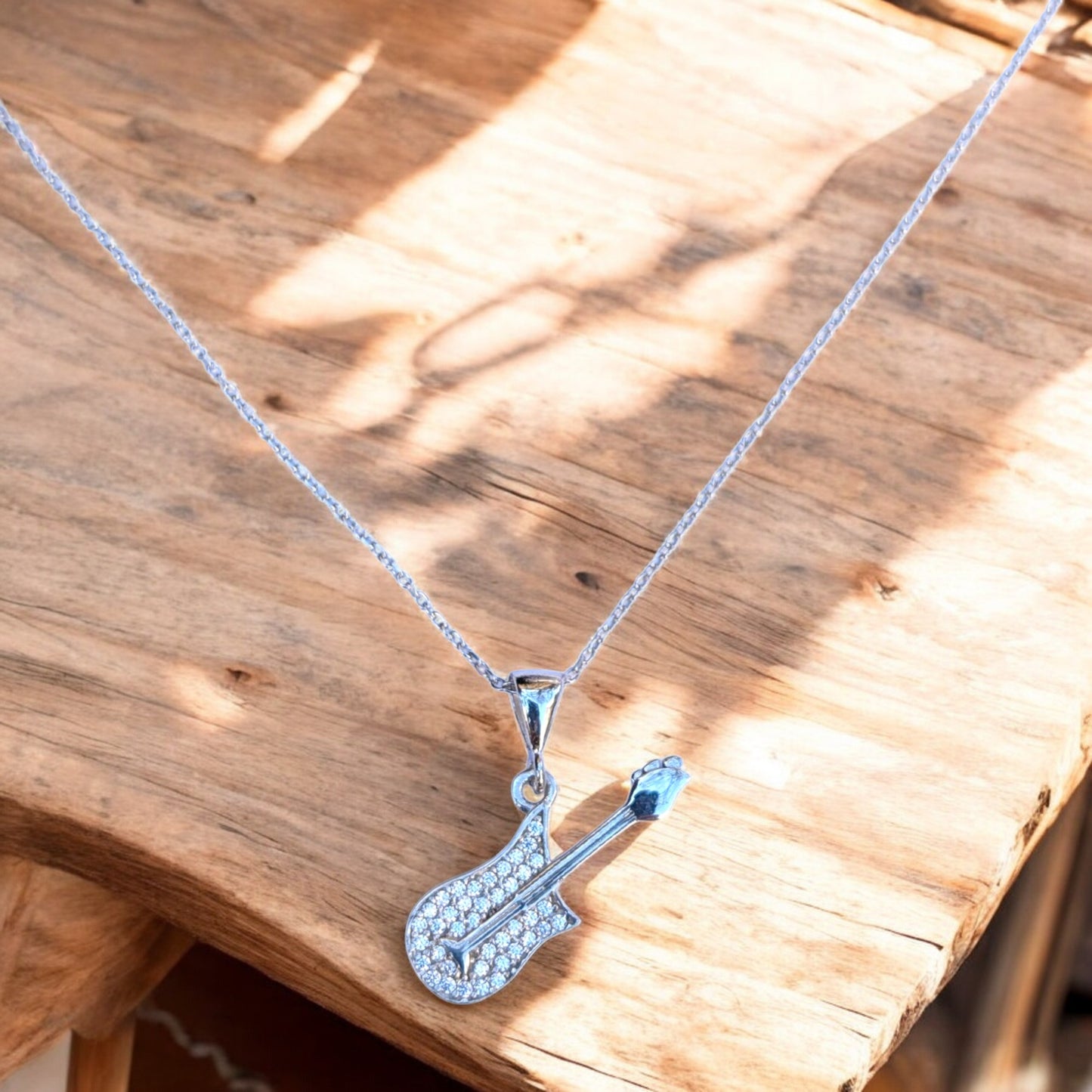 Guitar Pendant with CZ Stones