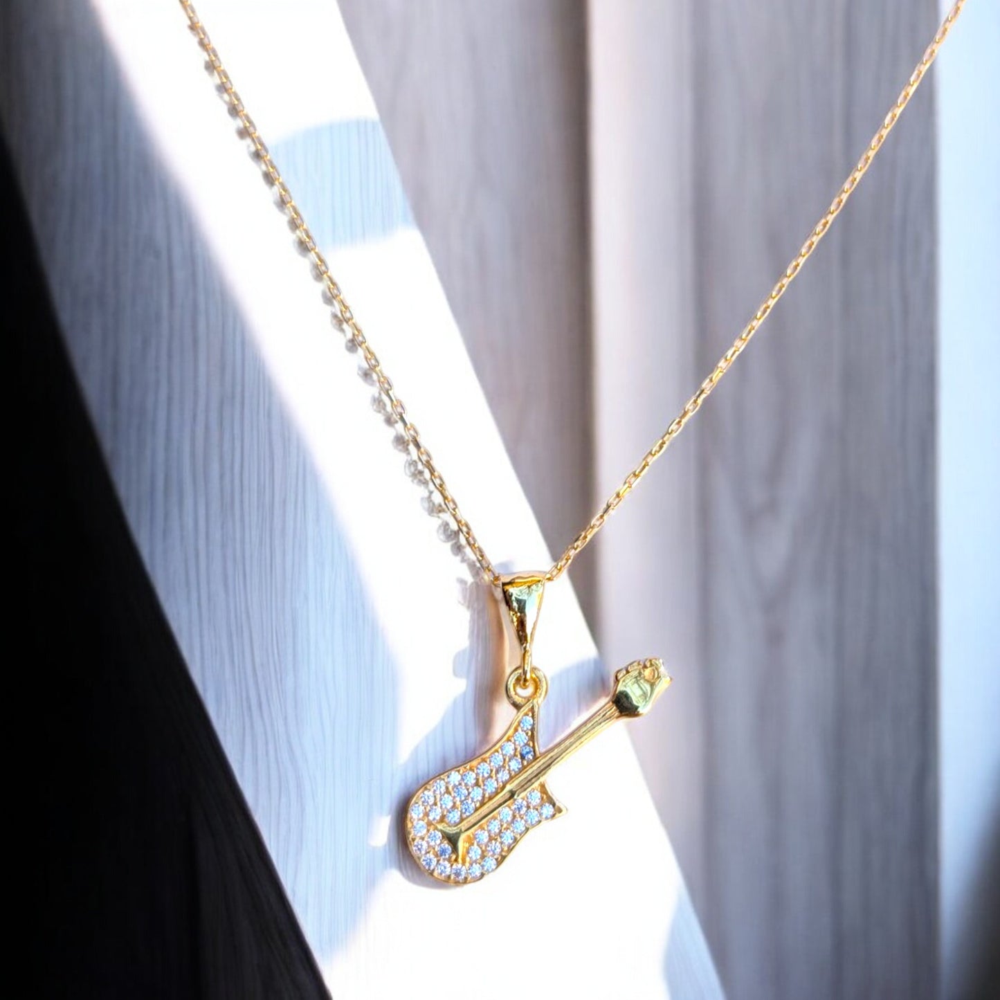 Guitar Pendant with CZ Stones