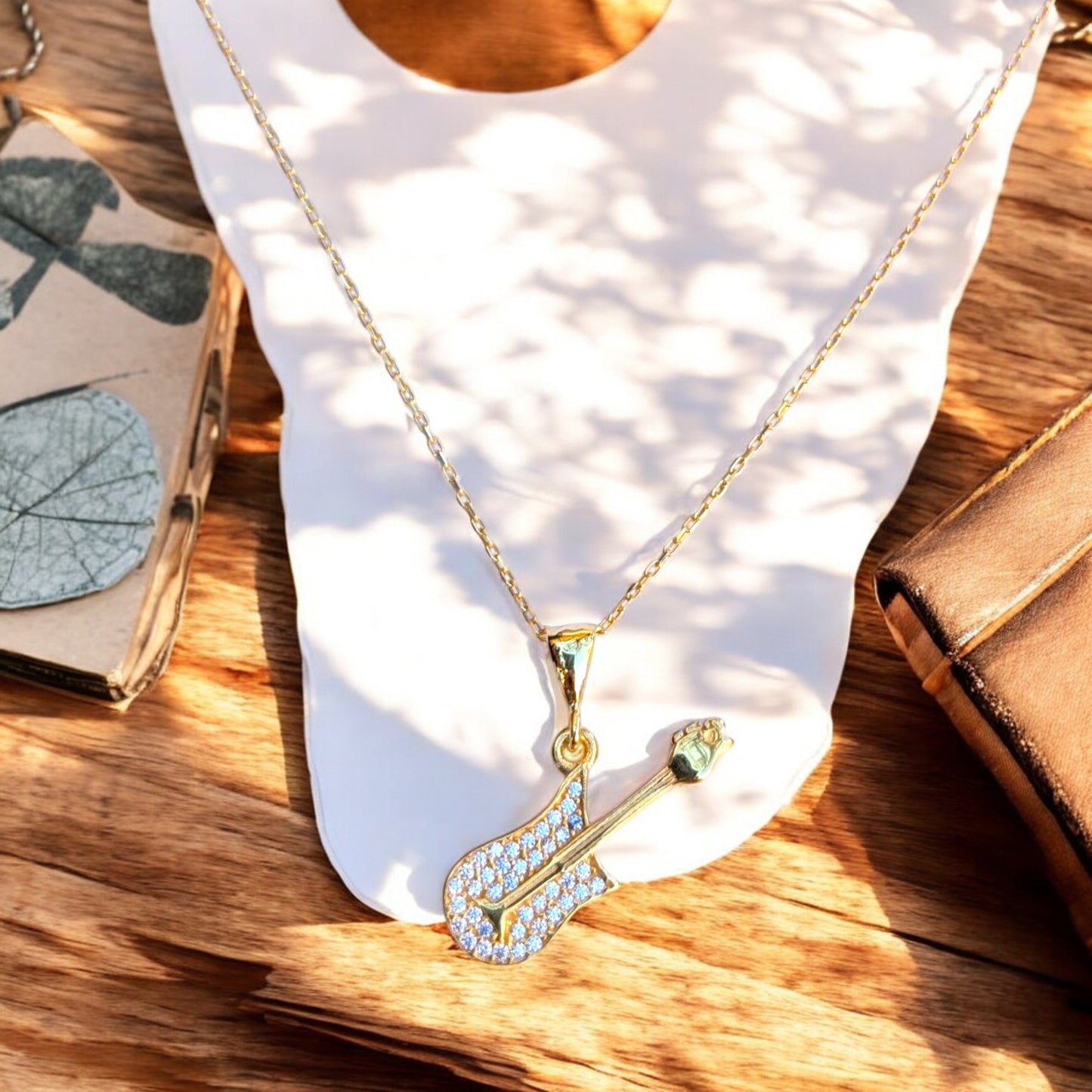 Guitar Pendant with CZ Stones
