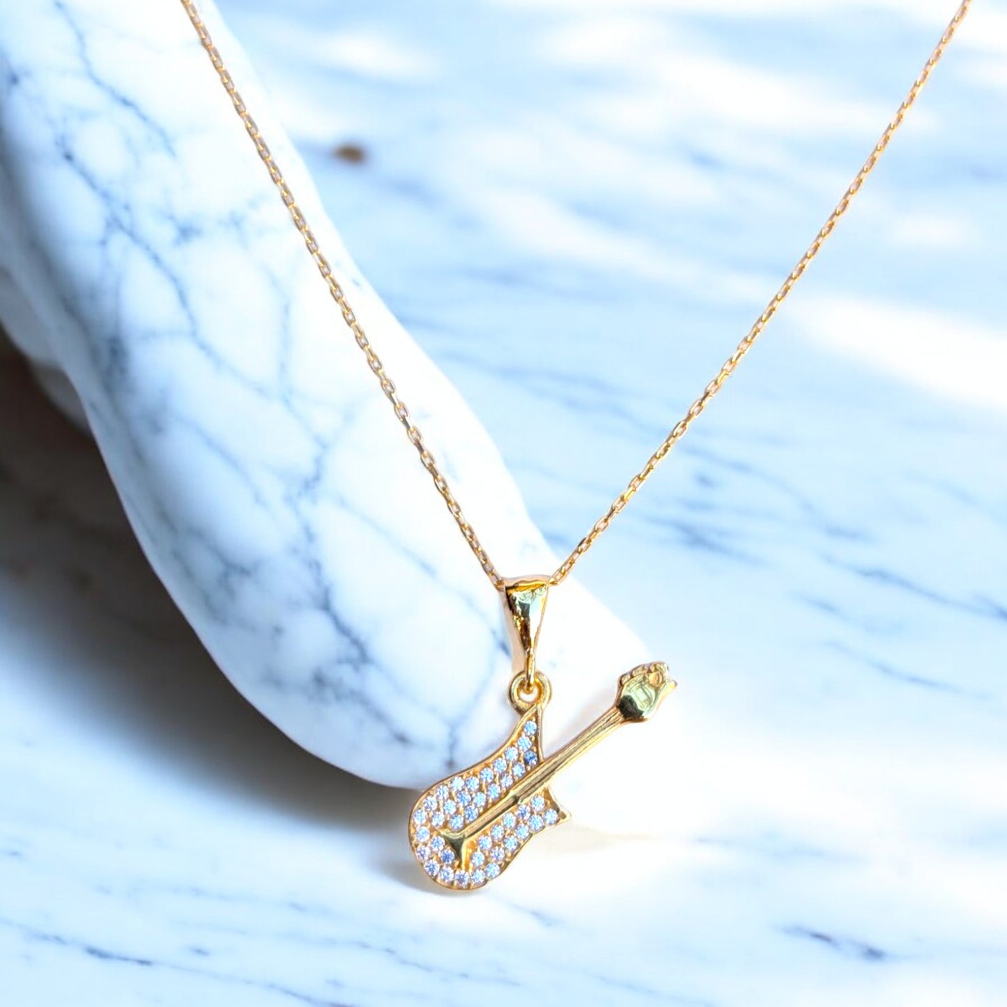 Guitar Pendant with CZ Stones