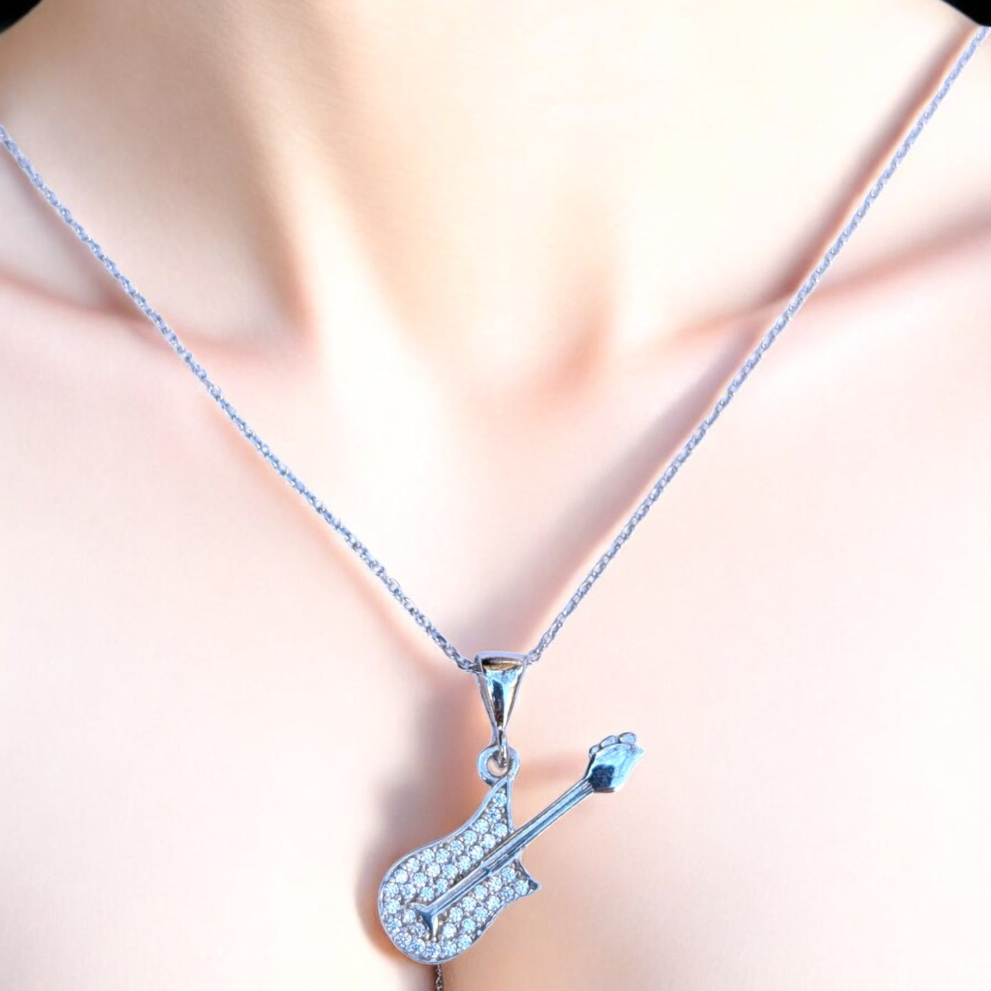 Guitar Pendant with CZ Stones