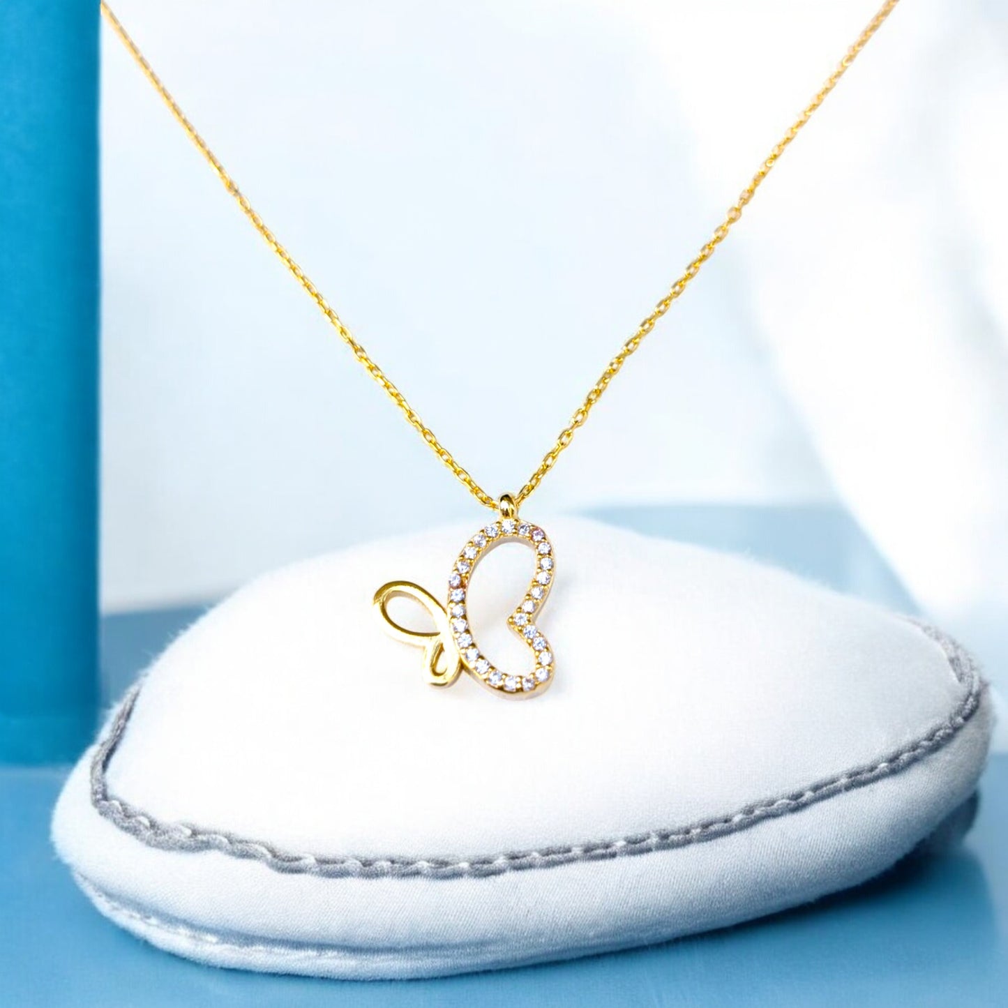 butterfly necklace with clear stones