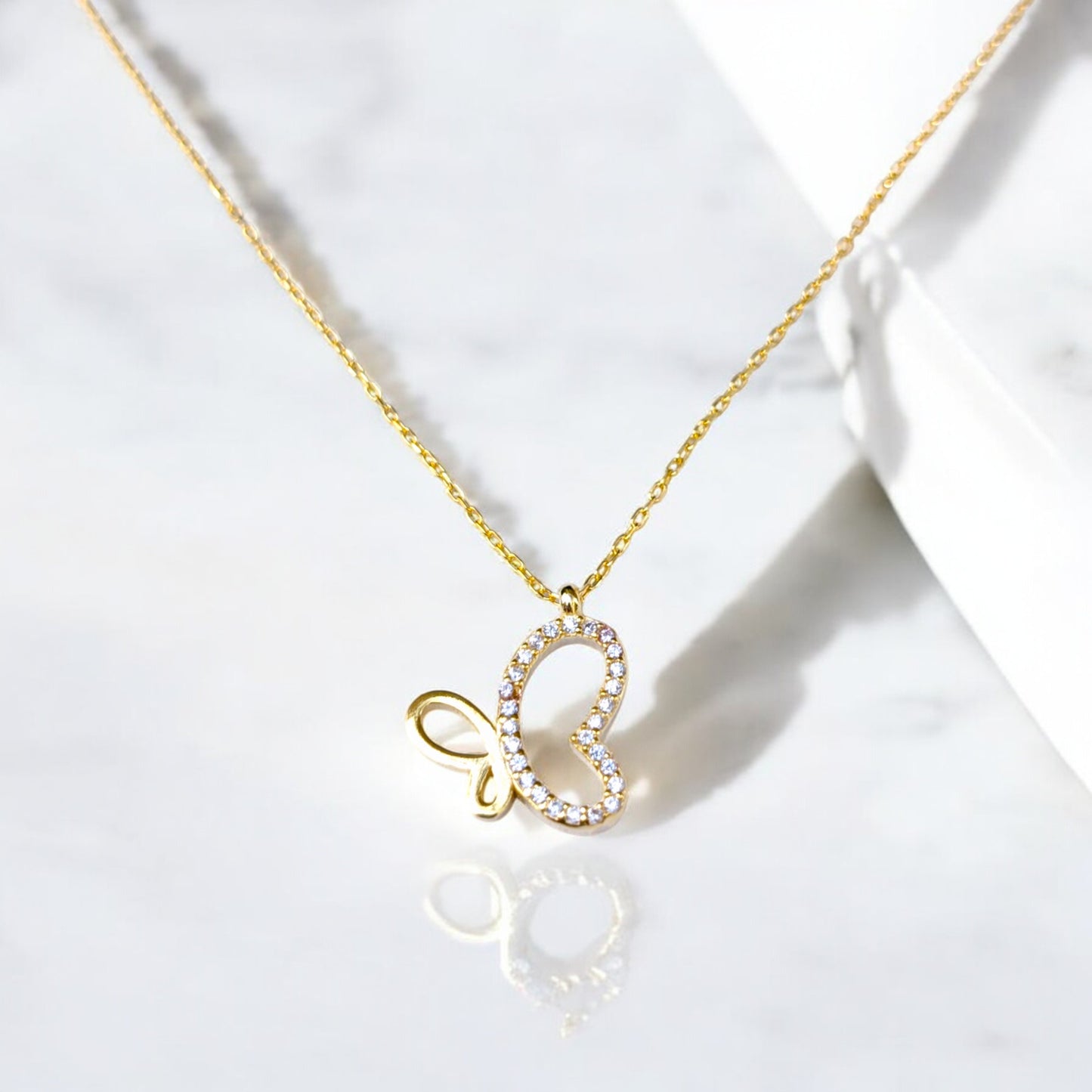 butterfly necklace with clear stones