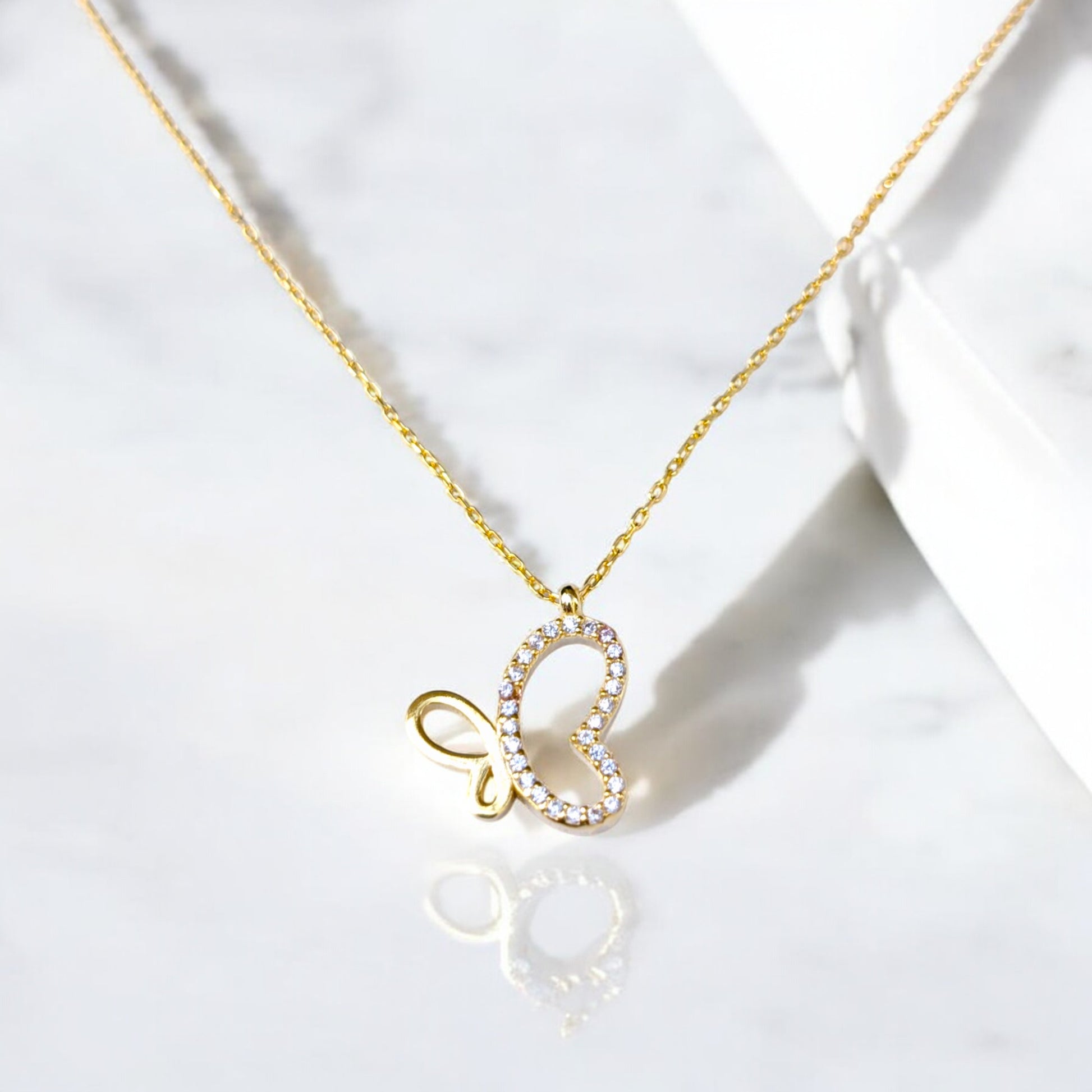 butterfly necklace with clear stones
