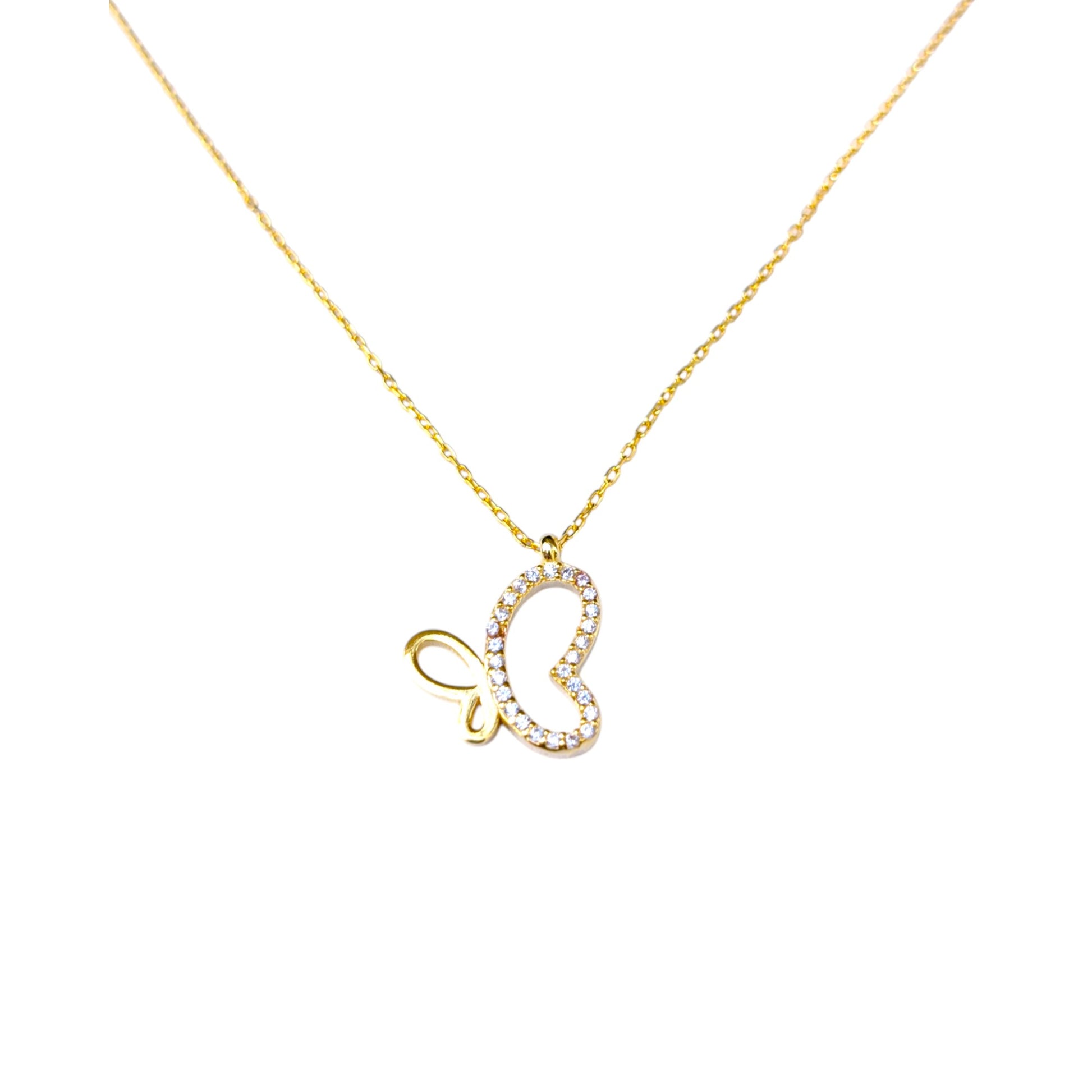butterfly necklace with clear stones