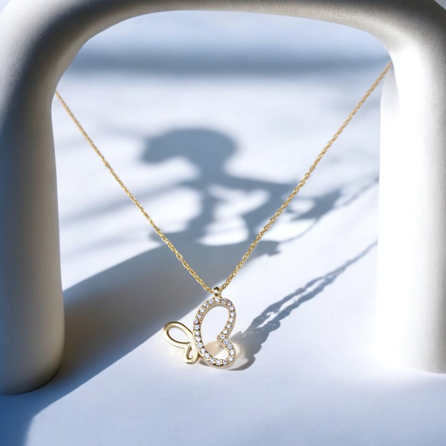 butterfly necklace with clear stones