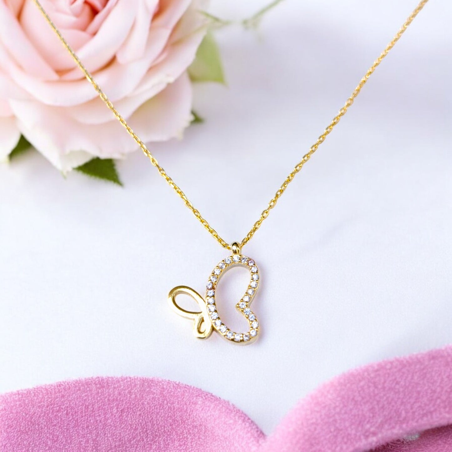 butterfly necklace with clear stones