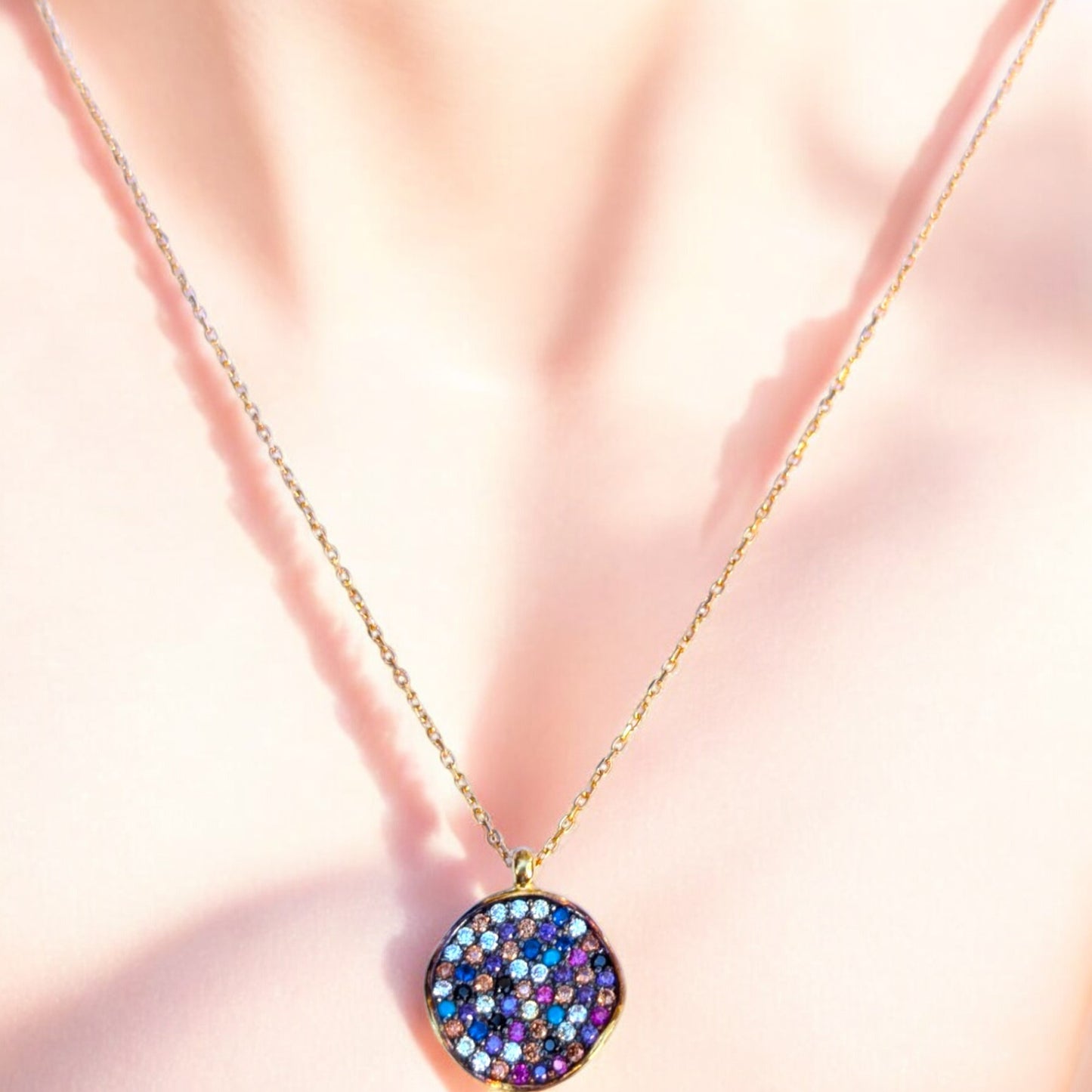 Multicolor Pave Disc Necklace