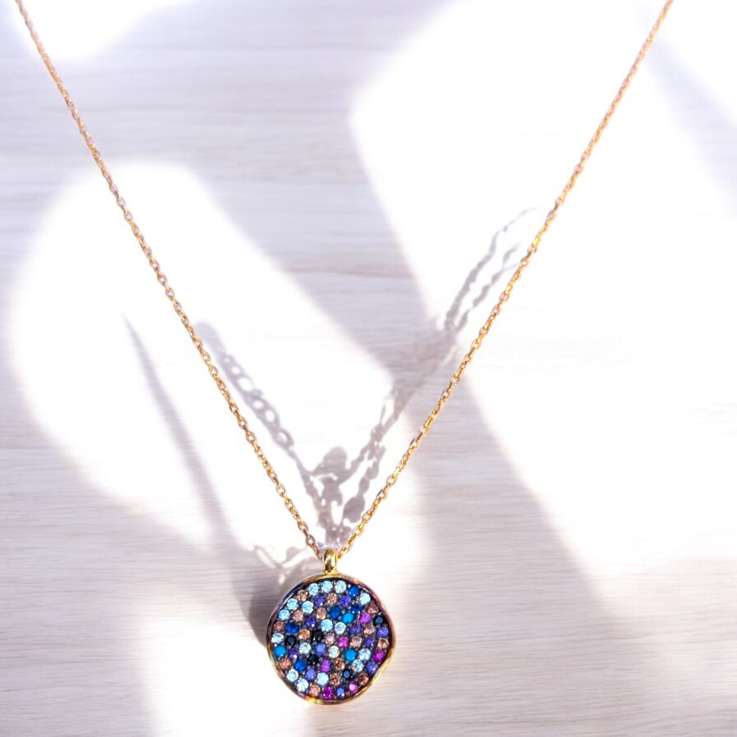 Multicolor Pave Disc Necklace