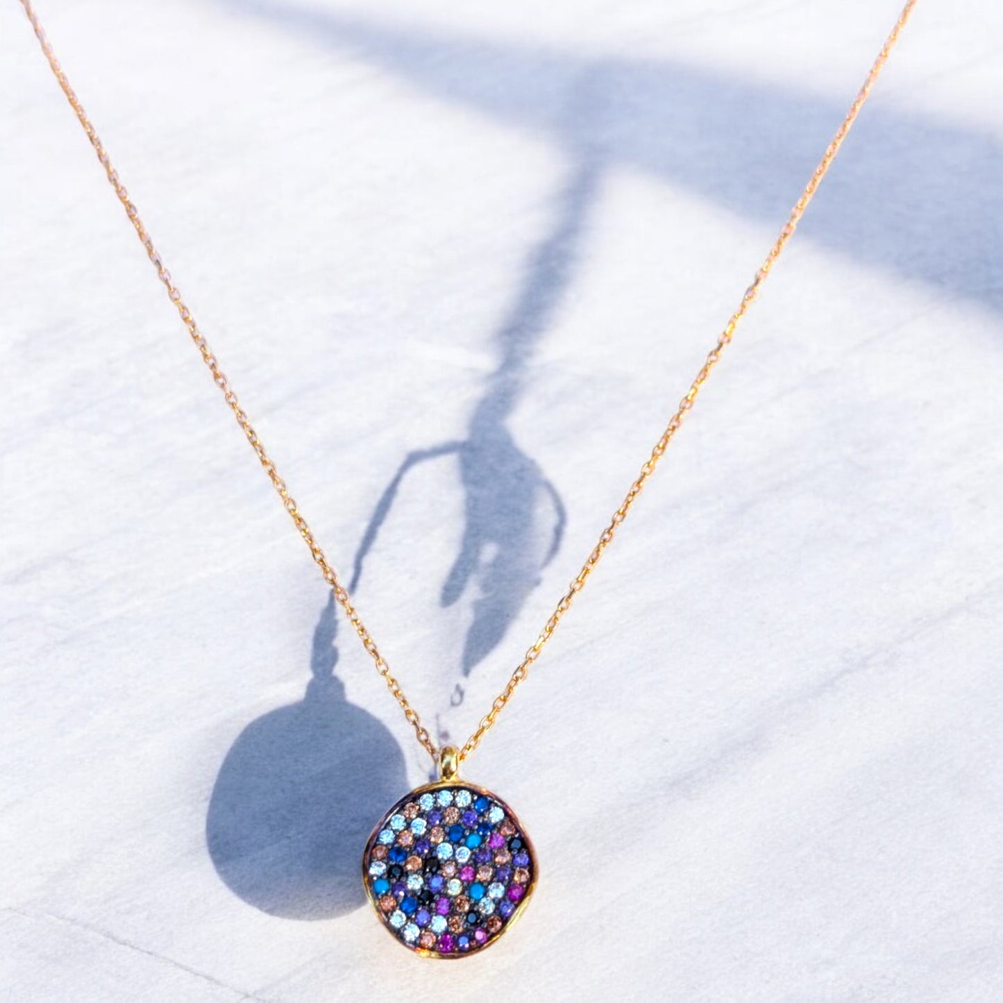 Multicolor Pave Disc Necklace