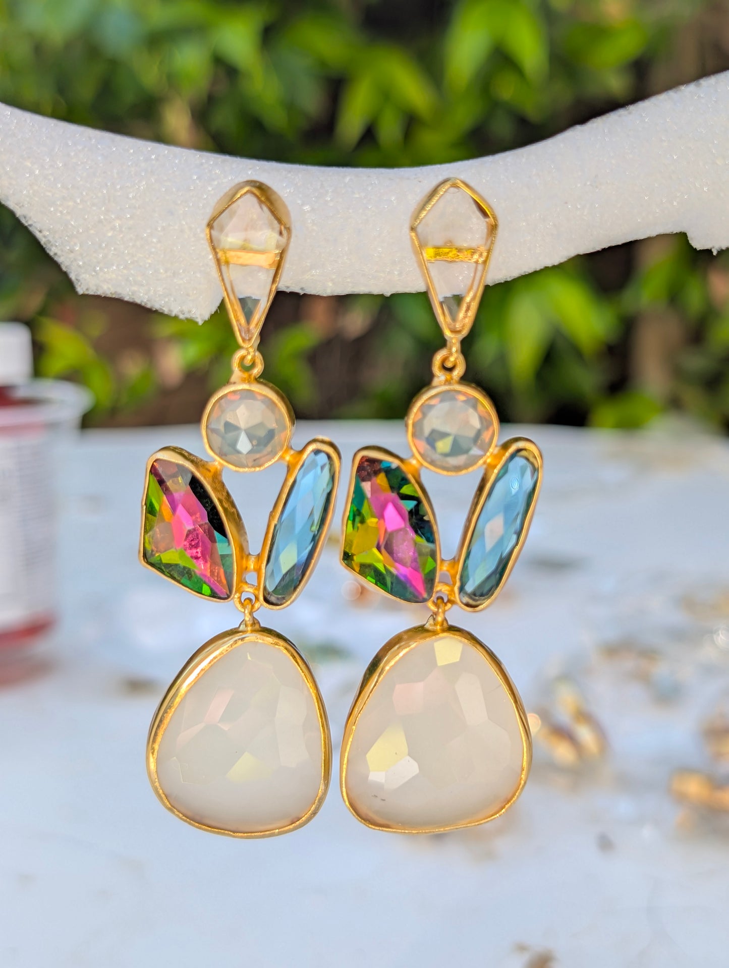 Mix Color CZ Stone Handmade Gold Earrings
