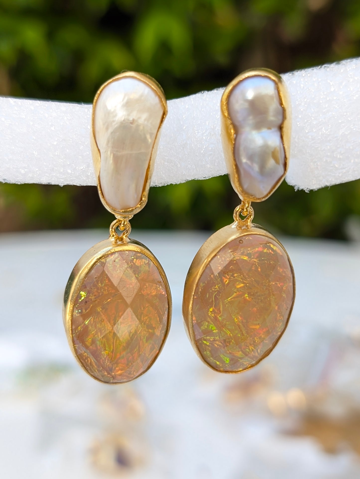 Pearl and CZ Glass Gold Earrings