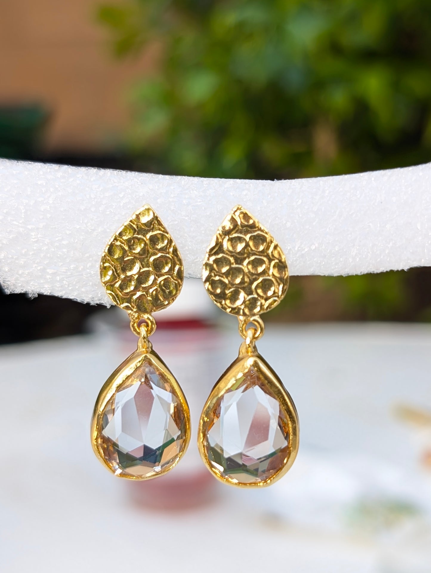 Clear Glass Gold Earrings