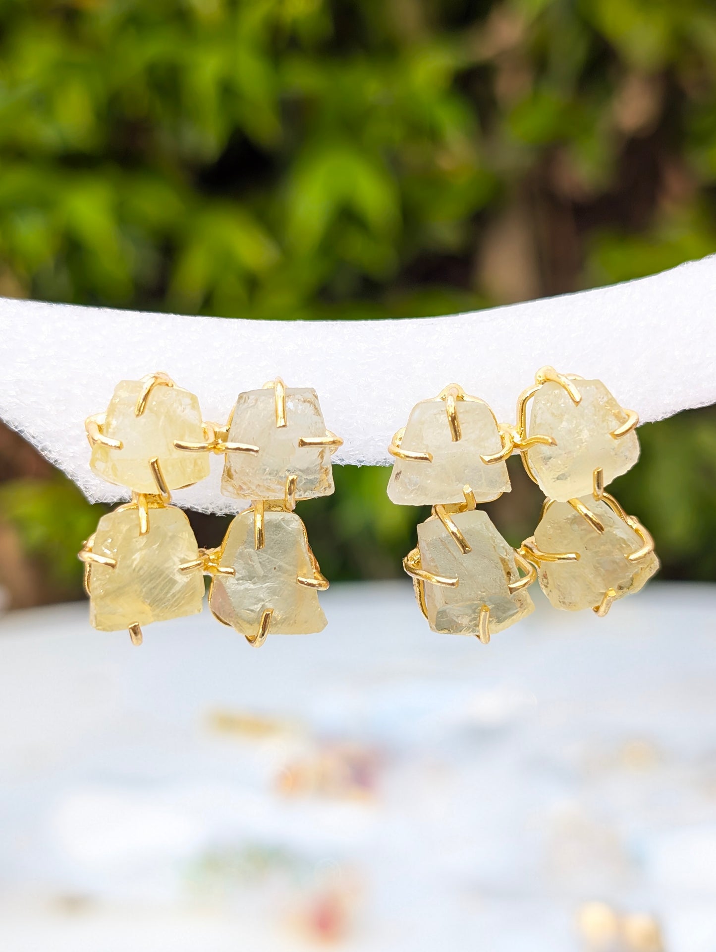 Rough Citrine Stone Handmade Gold Stud Earrings