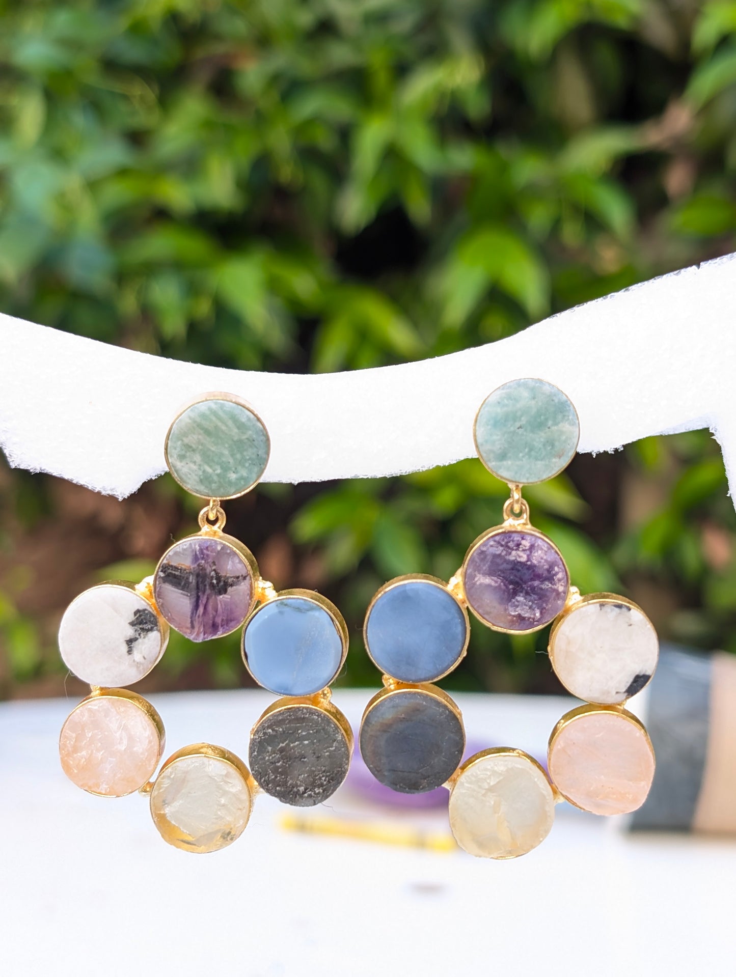 Mix Rough Stone Handmade Gold Earrings