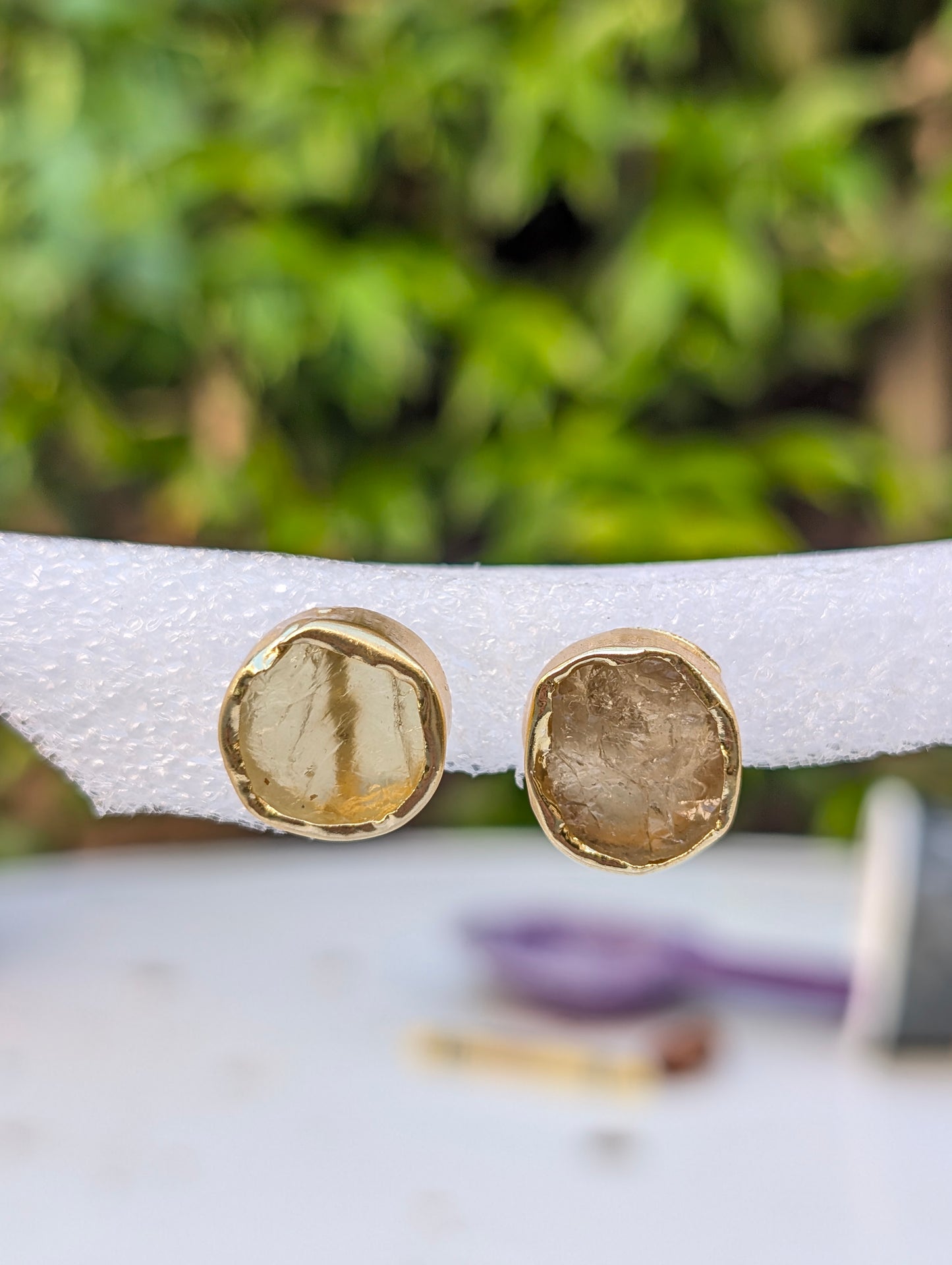 Rough Citrine Handmade Gold Stud Earrings