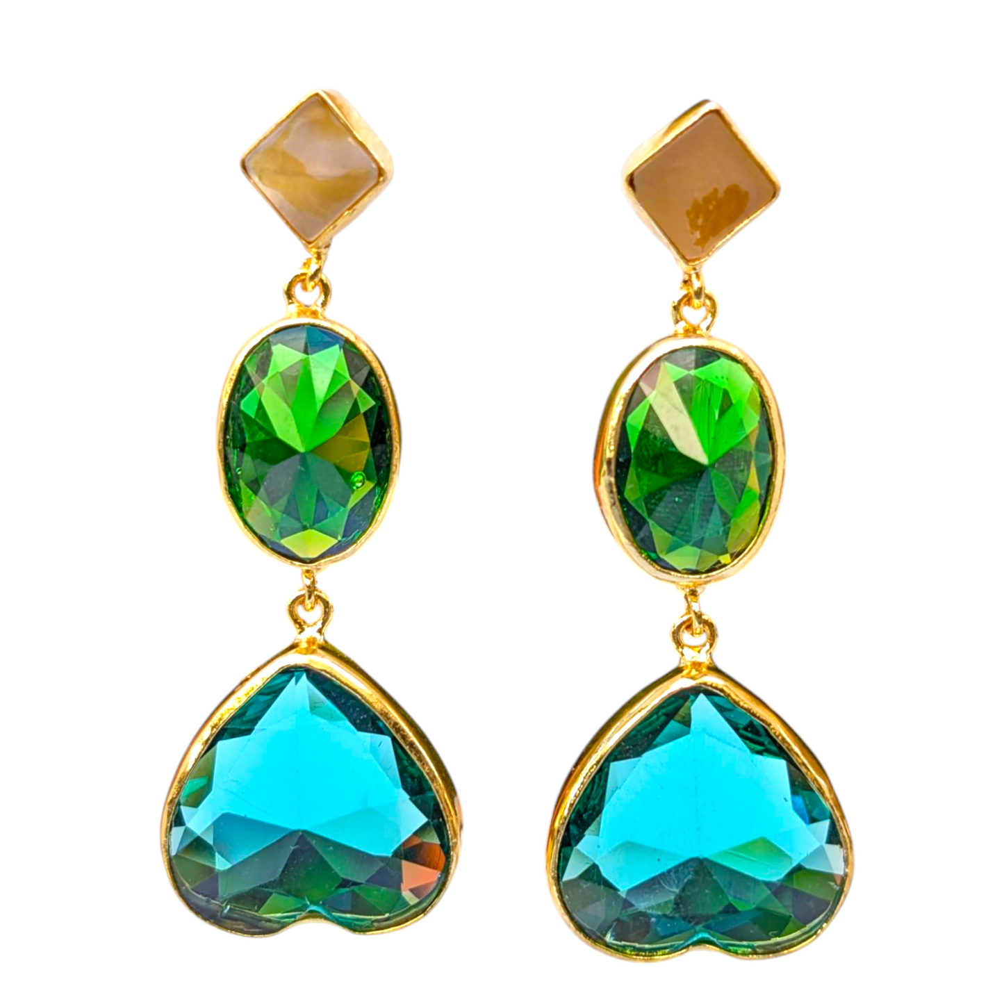 Double CZ Handmade Dangling Gold Earrings