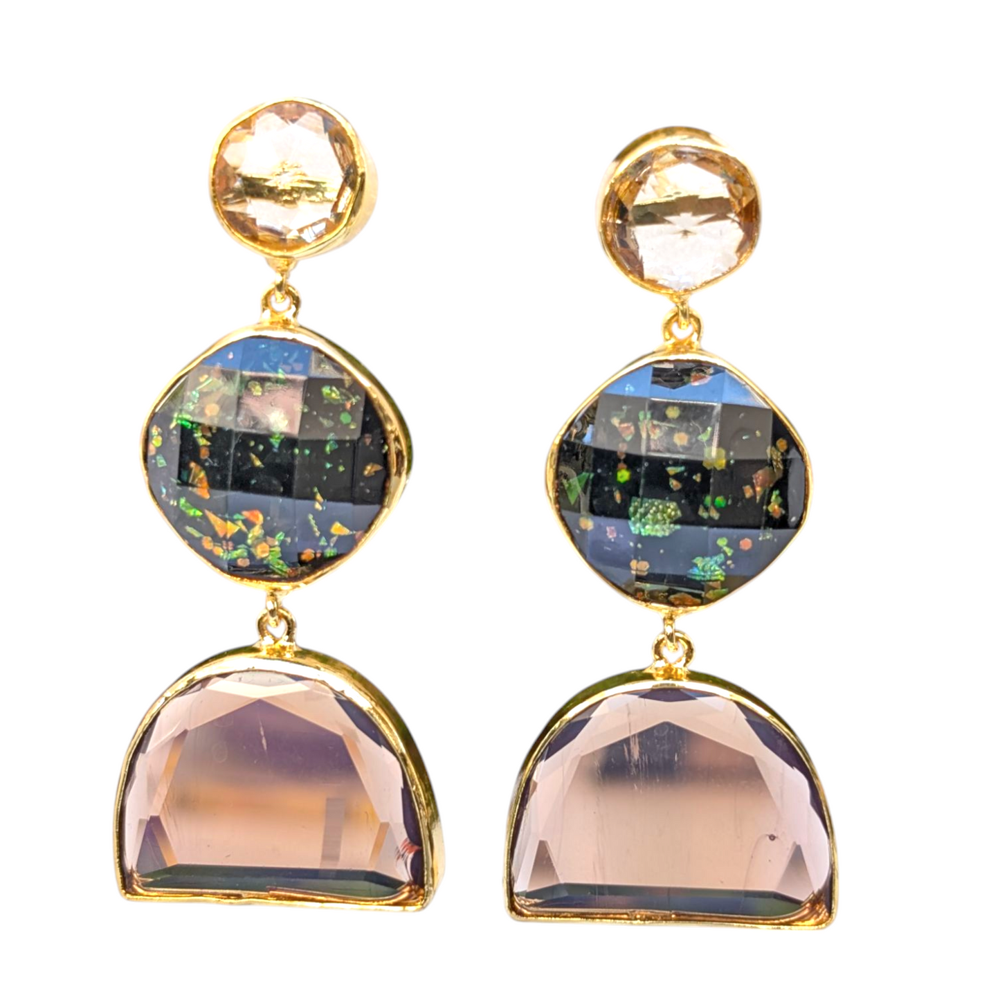 Double CZ Handmade Dangling Gold Earrings