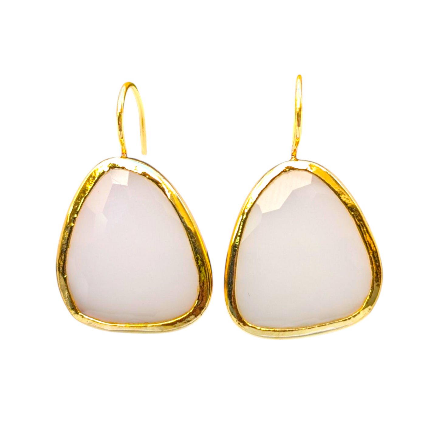 White Chalcedony Handmade Gold Earrings