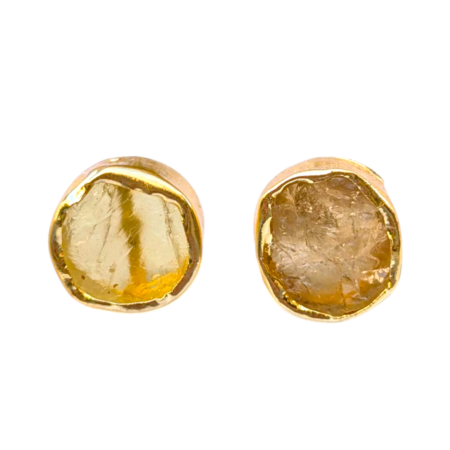 Rough Citrine Handmade Gold Stud Earrings