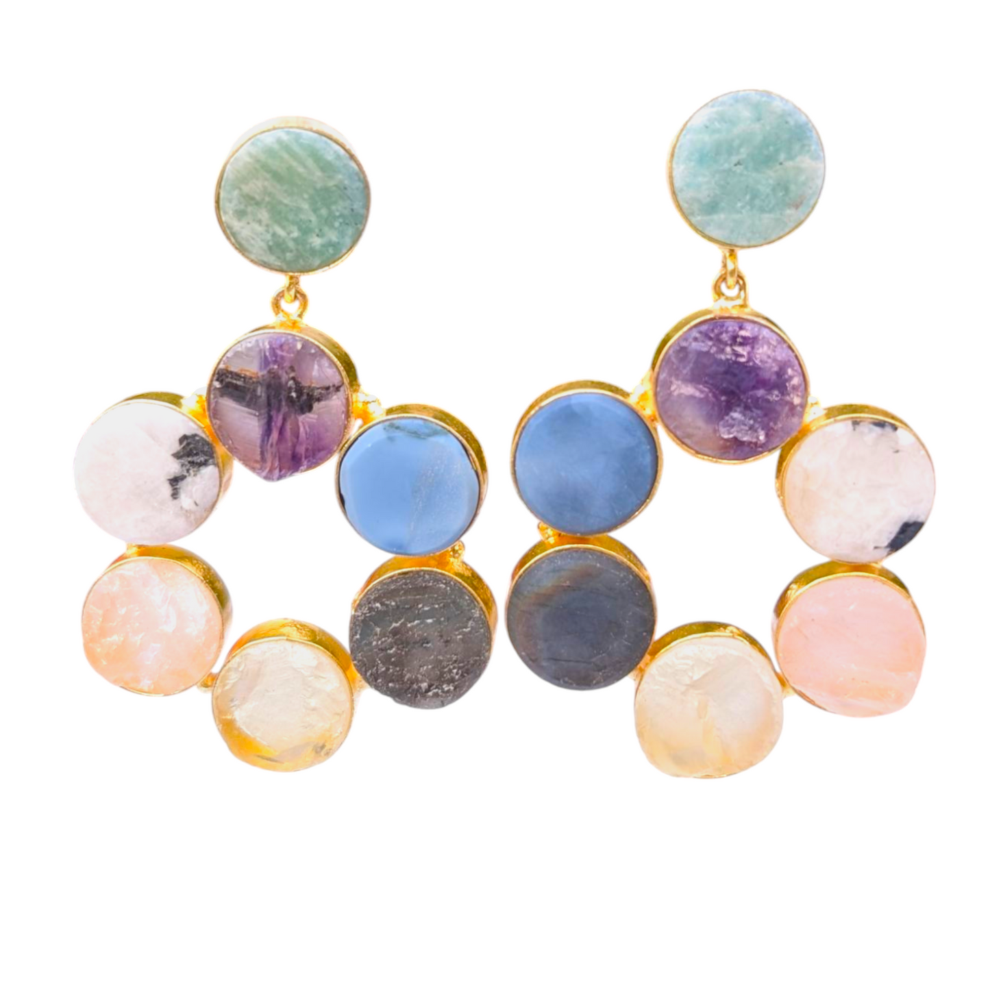 Mix Rough Stone Handmade Gold Earrings