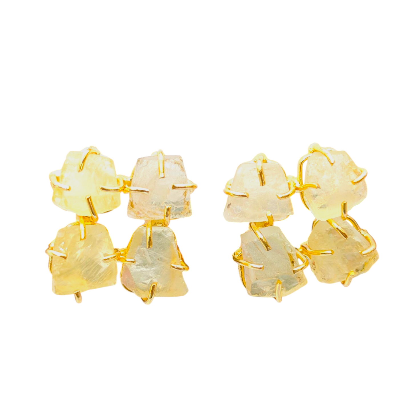 Rough Citrine Stone Handmade Gold Stud Earrings