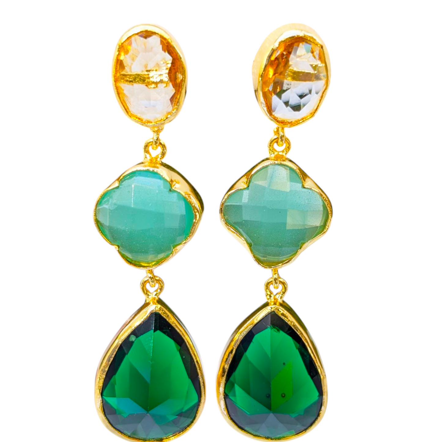 Green CZ Handmade Gold Earrings