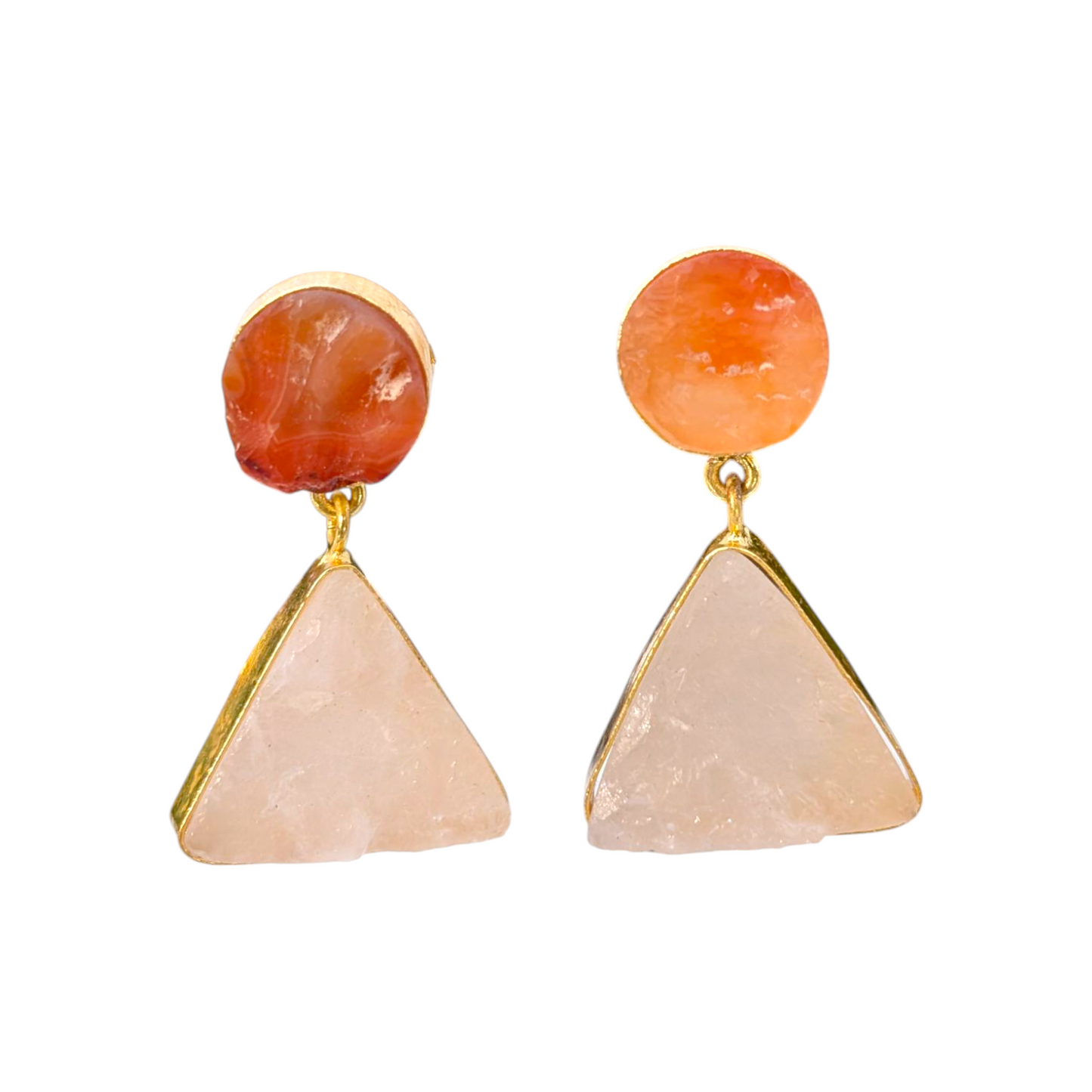 Rough Rose Quartz and Carnelian Gold Earrings