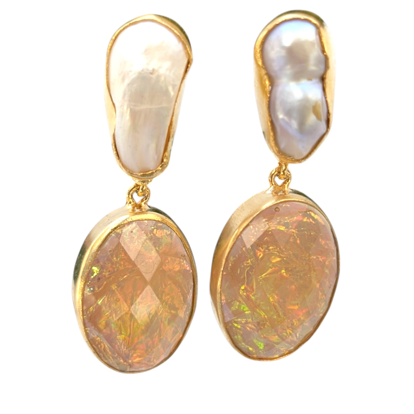 Pearl and CZ Glass Gold Earrings