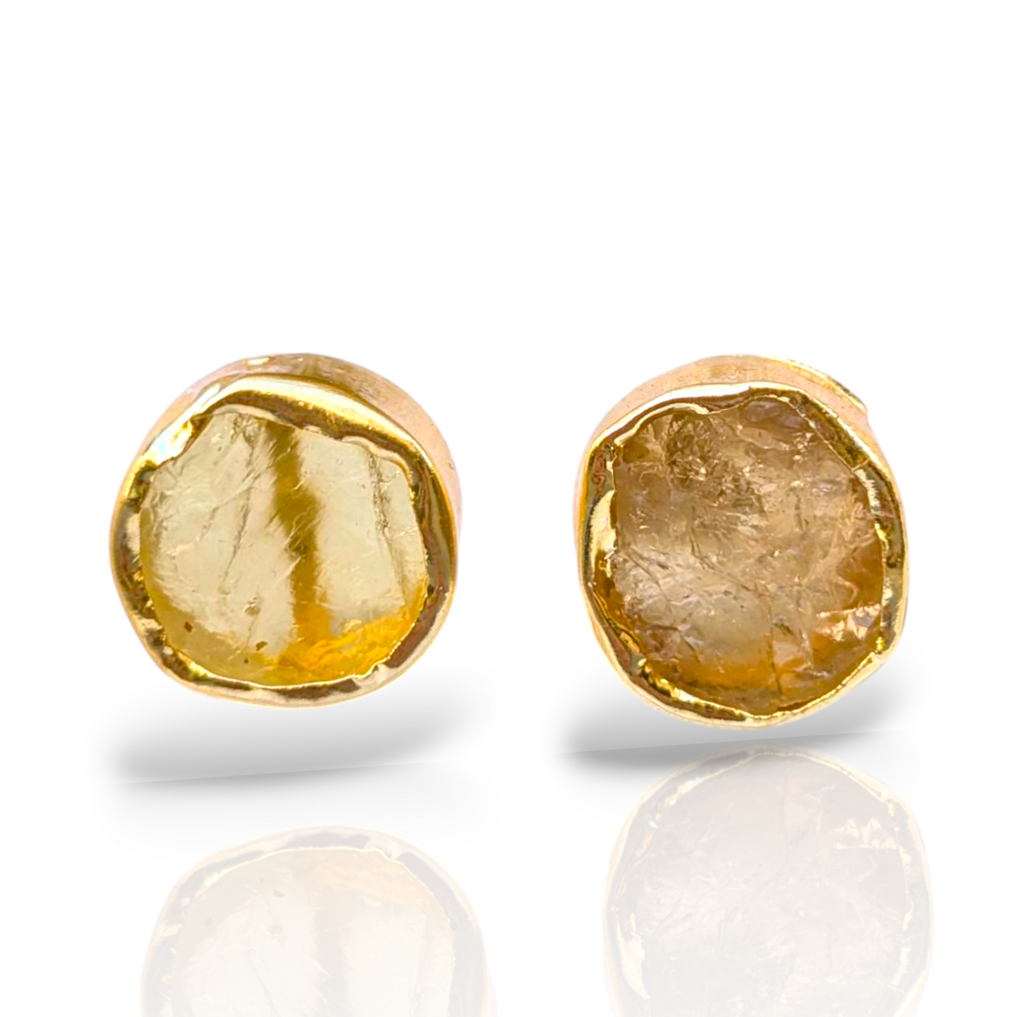 Rough Citrine Handmade Gold Stud Earrings