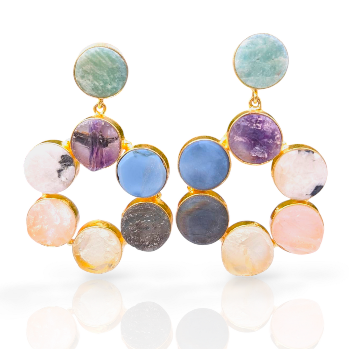 Mix Rough Stone Handmade Gold Earrings