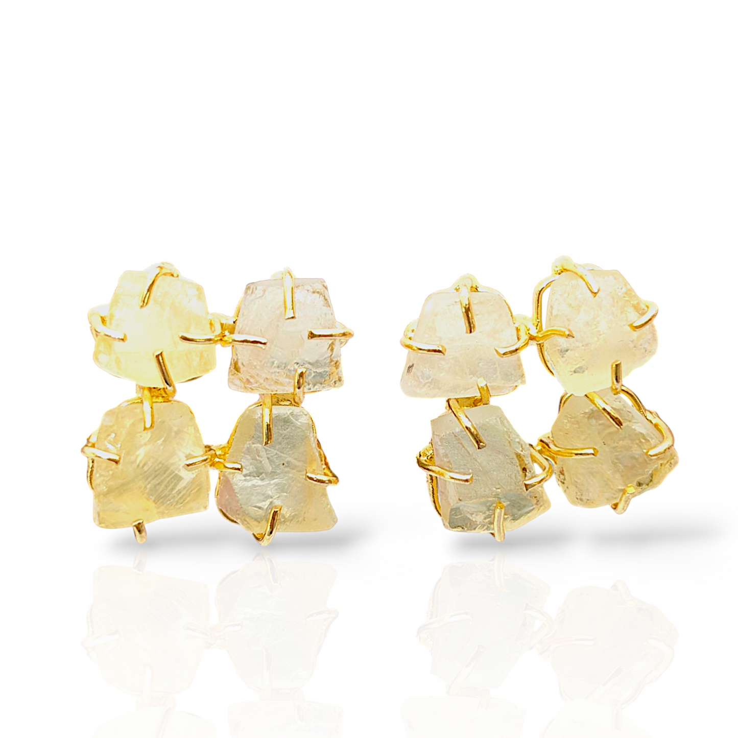 Rough Citrine Stone Handmade Gold Stud Earrings