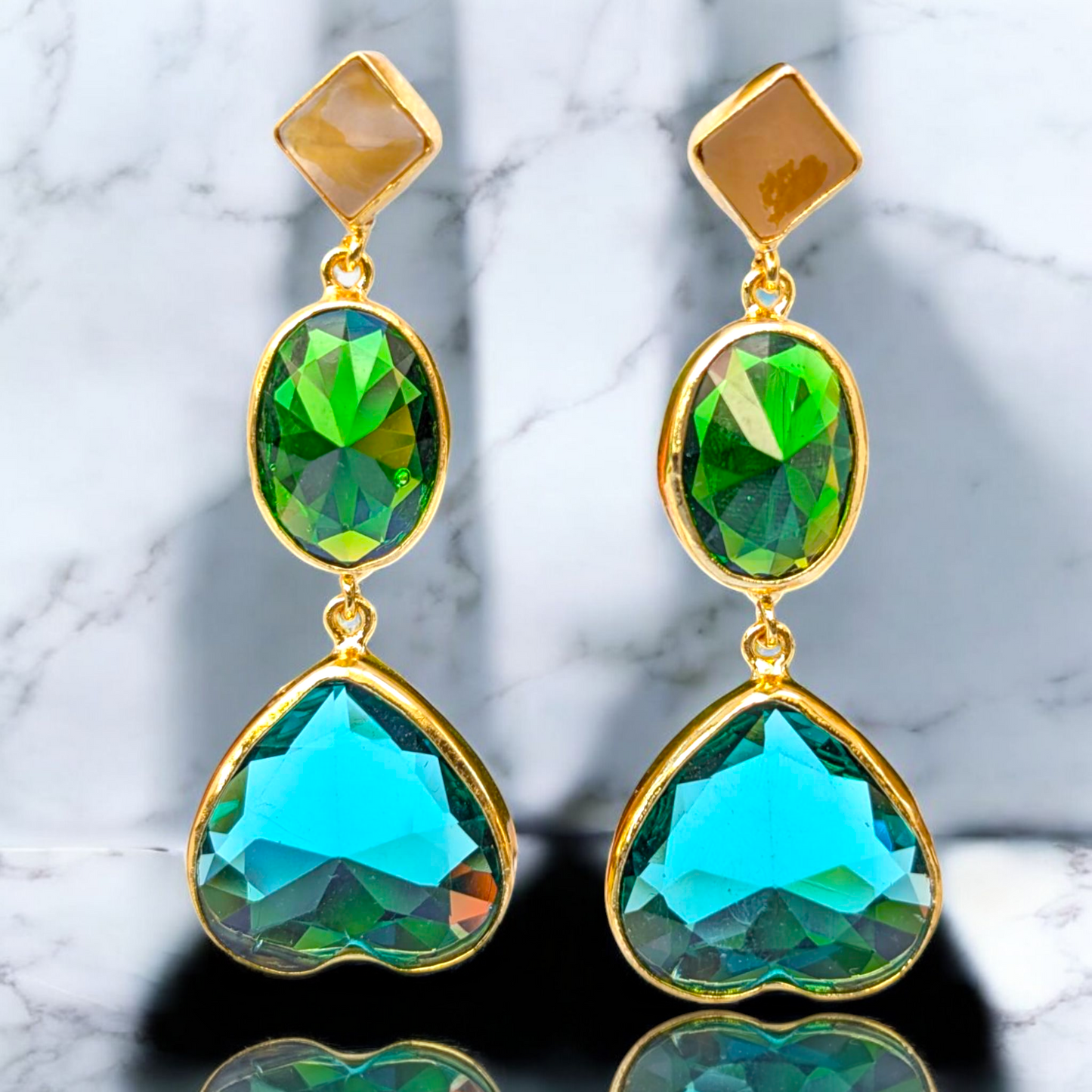 Double CZ Handmade Dangling Gold Earrings