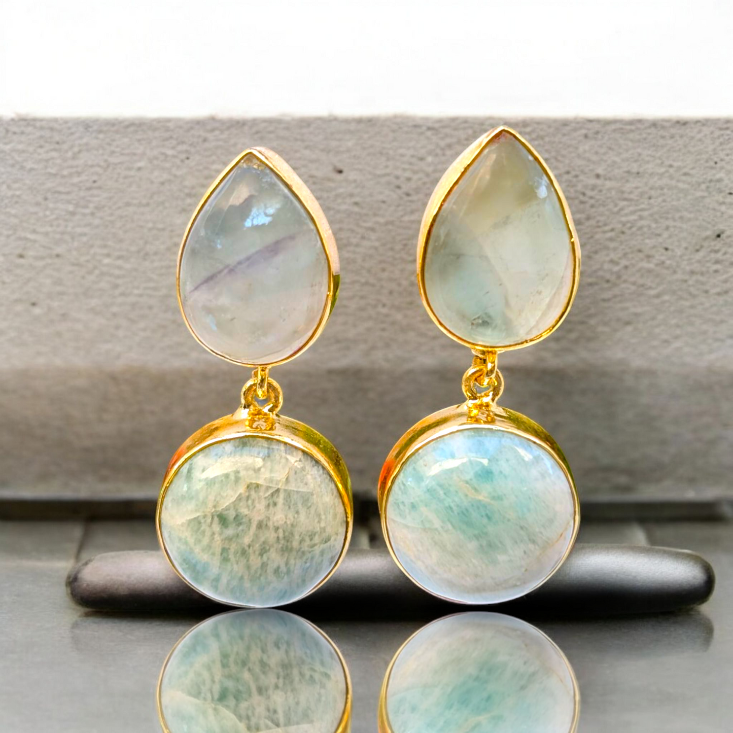Amazonite Handmade Gold Earrings