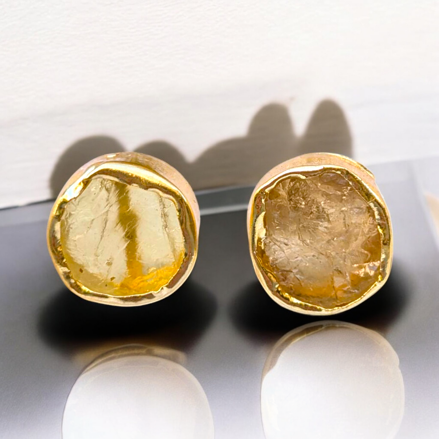 Rough Citrine Handmade Gold Stud Earrings