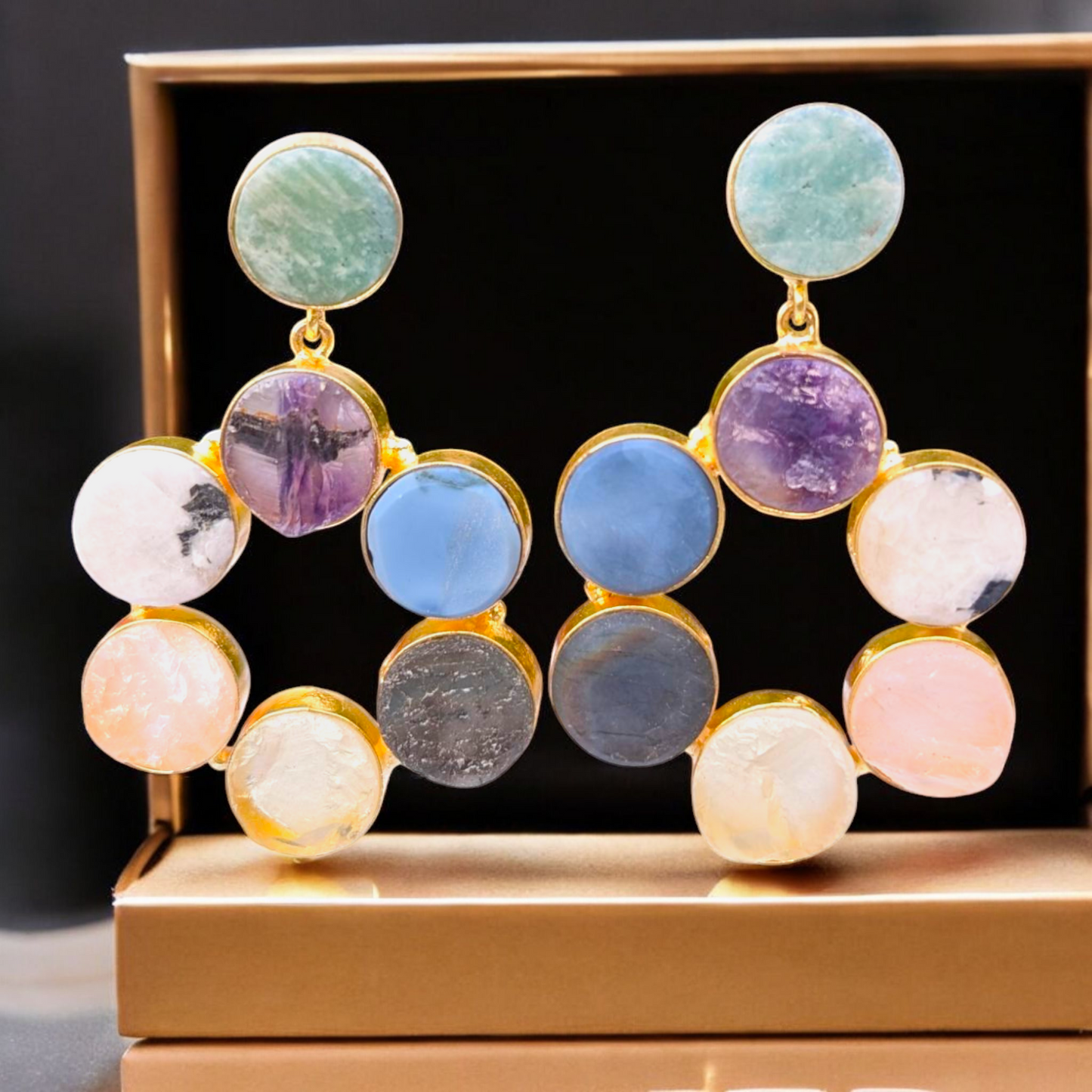 Mix Rough Stone Handmade Gold Earrings