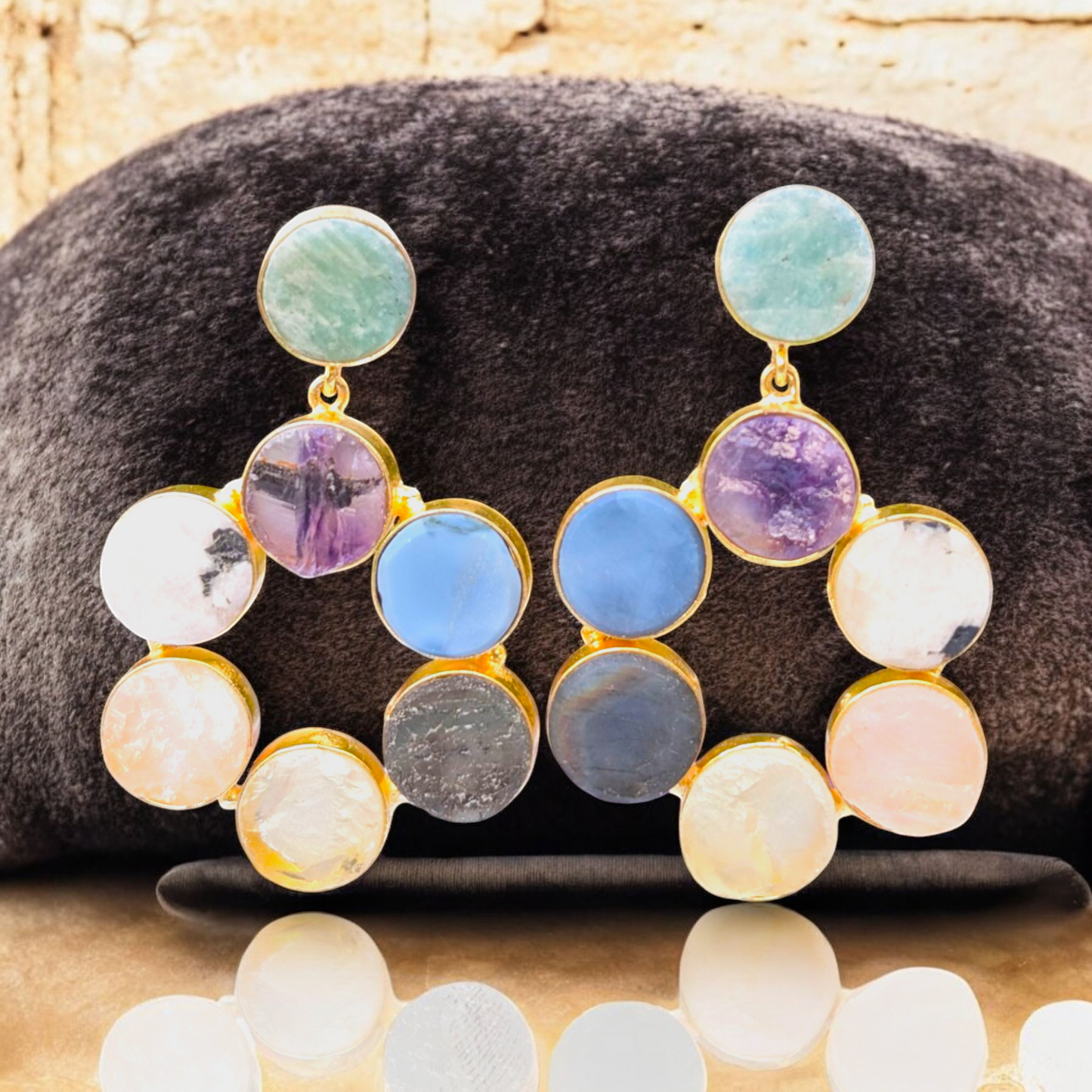 Mix Rough Stone Handmade Gold Earrings