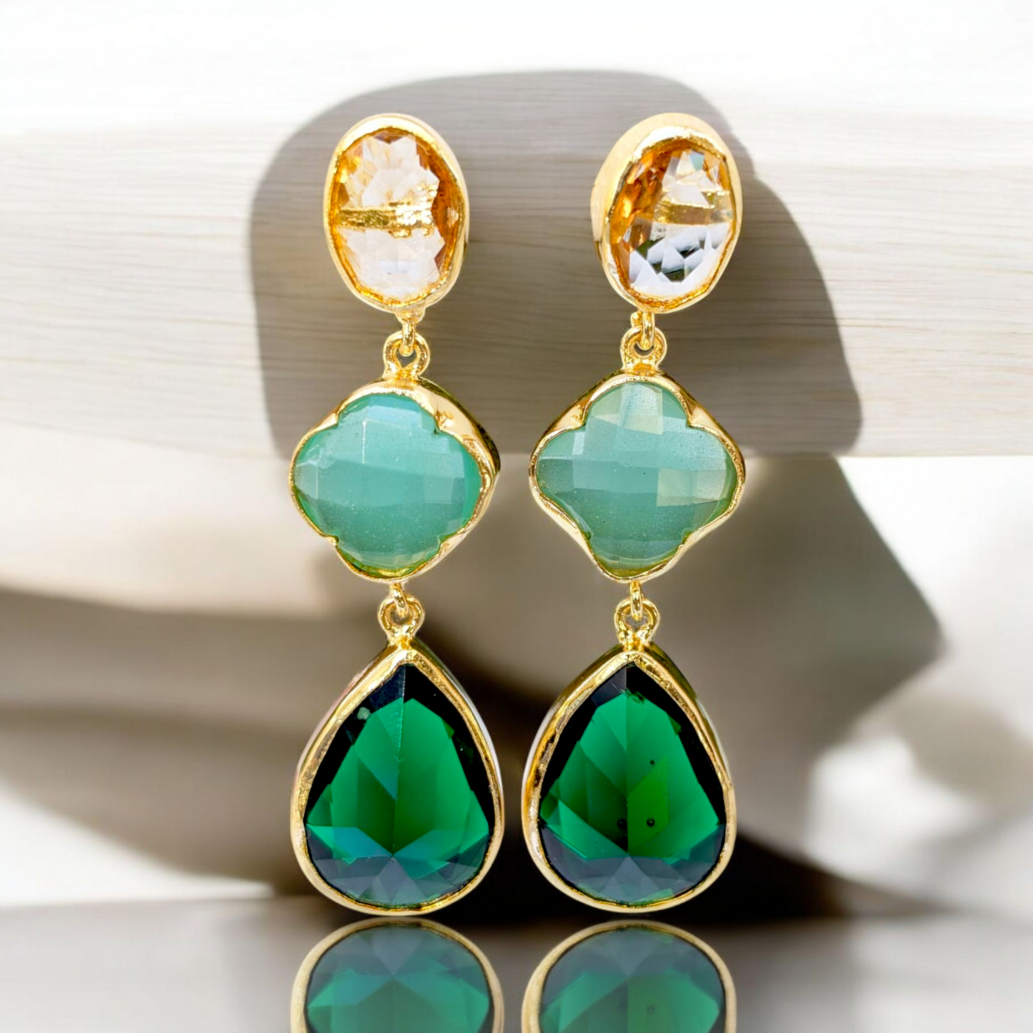 Green CZ Handmade Gold Earrings
