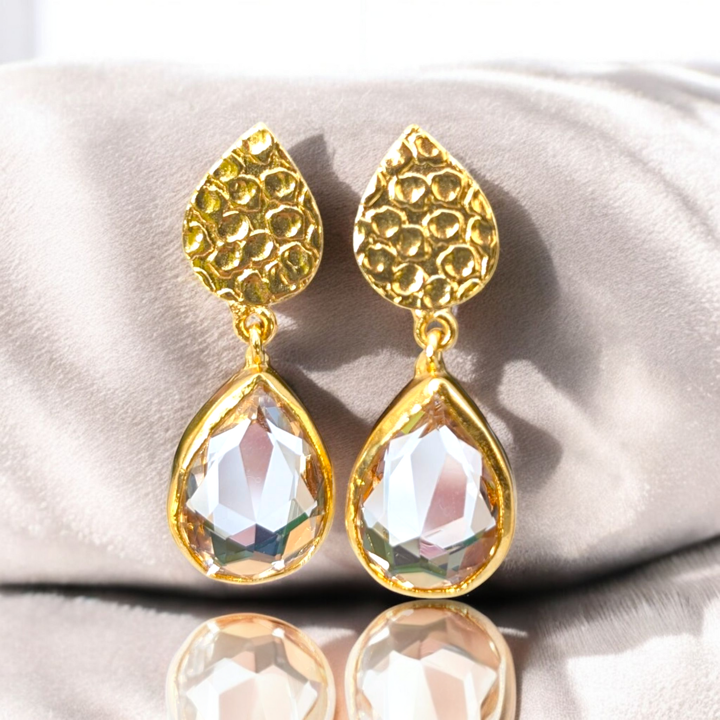 Clear Glass Gold Earrings