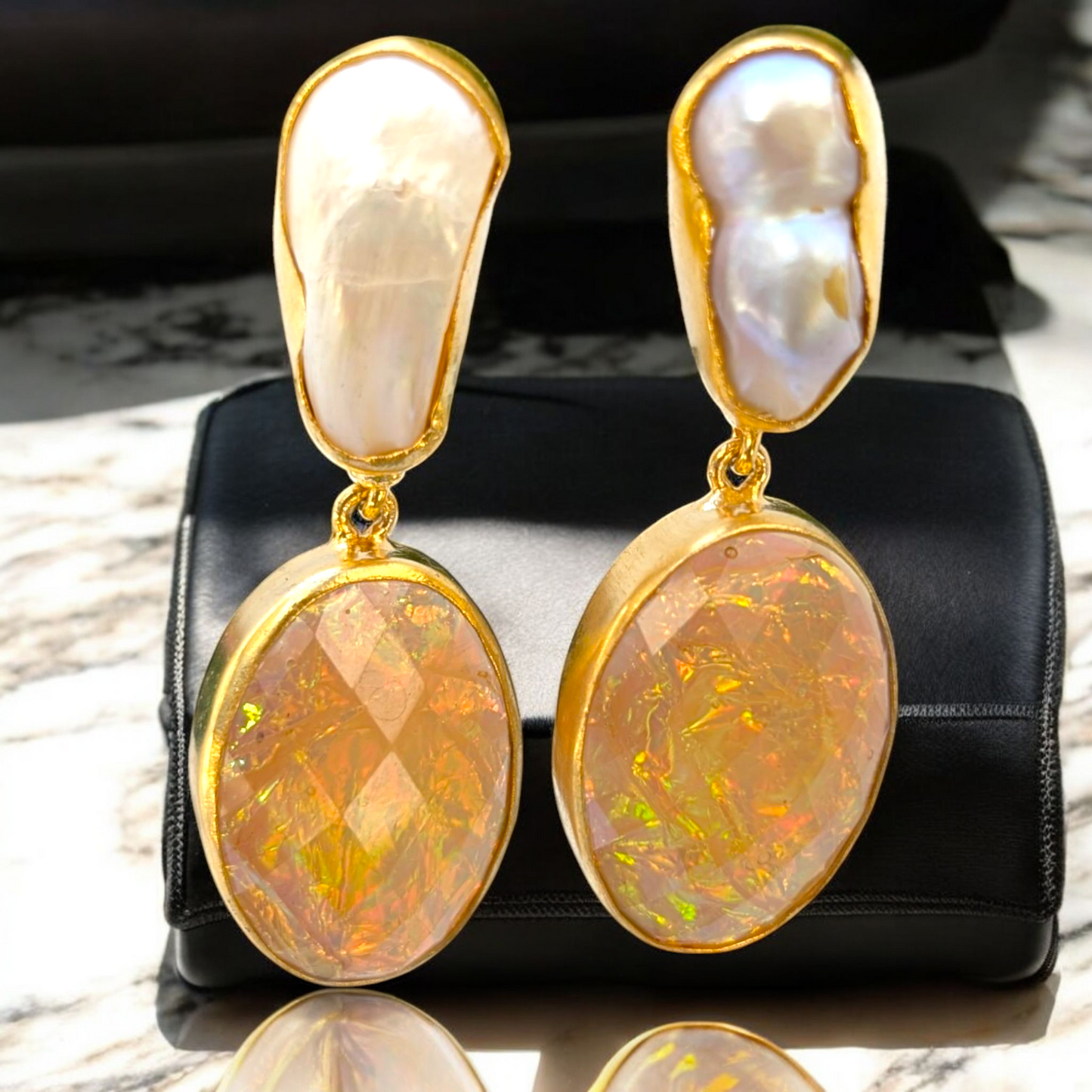Pearl and CZ Glass Gold Earrings