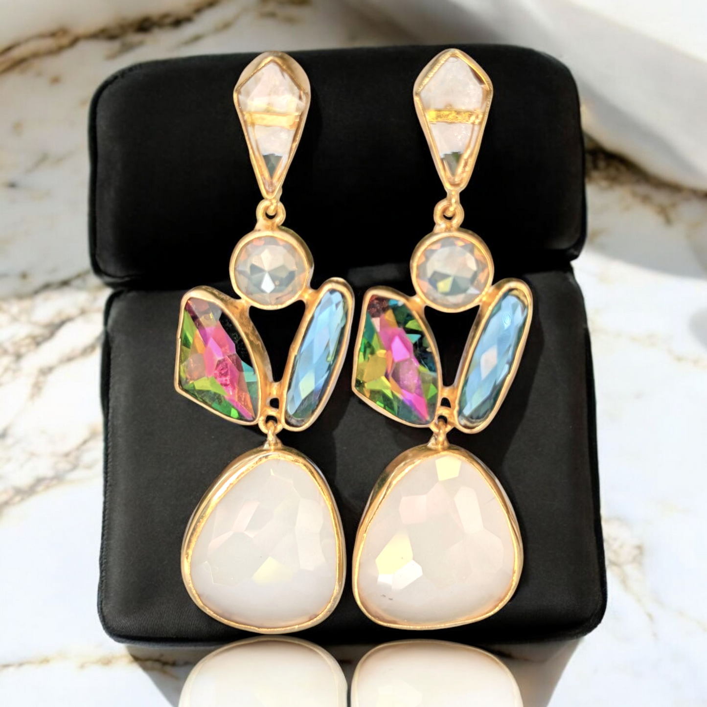 Mix Color CZ Stone Handmade Gold Earrings