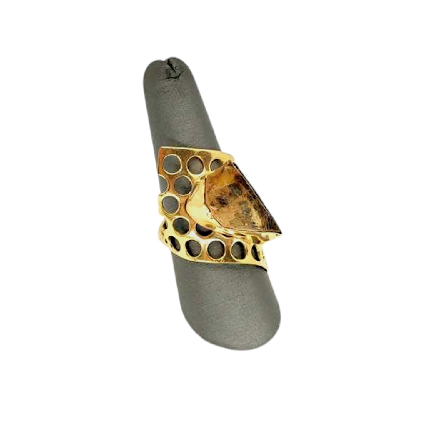 Adjustable 18K gold-plated citrine ring with healing gemstone