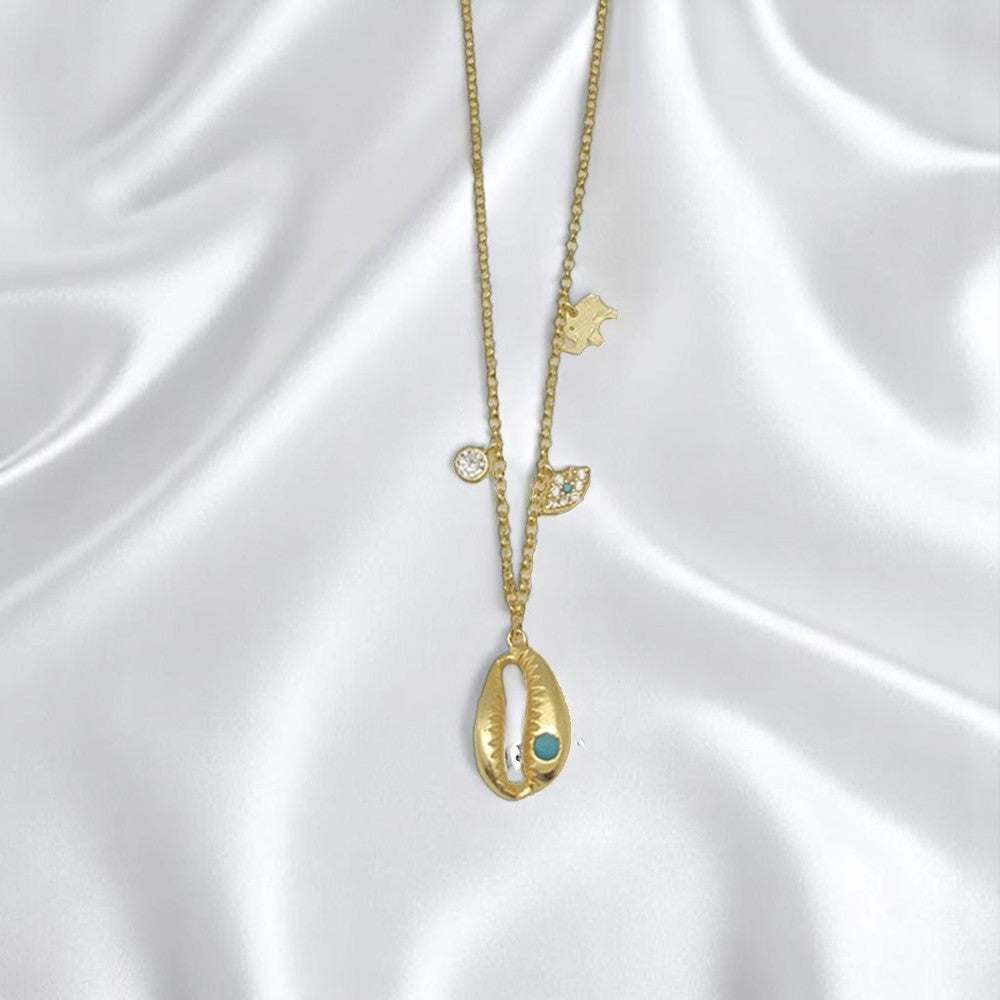 Dainty Diamond Shell Charm Necklace
