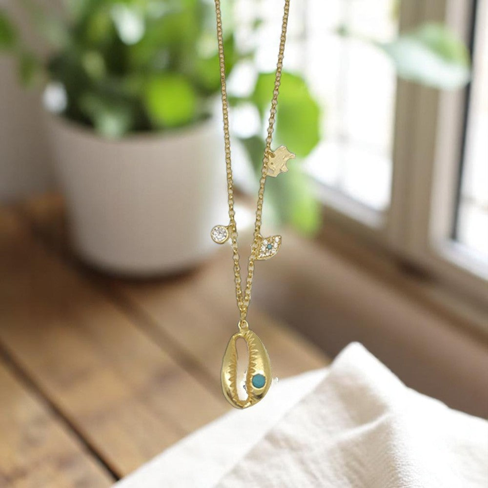 Dainty Diamond Shell Charm Necklace