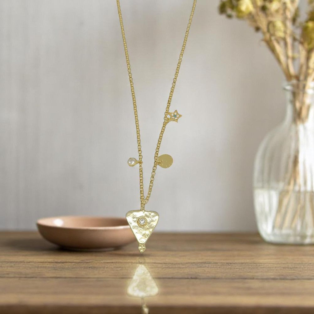 Dainty Diamond Triangle Charm Necklace