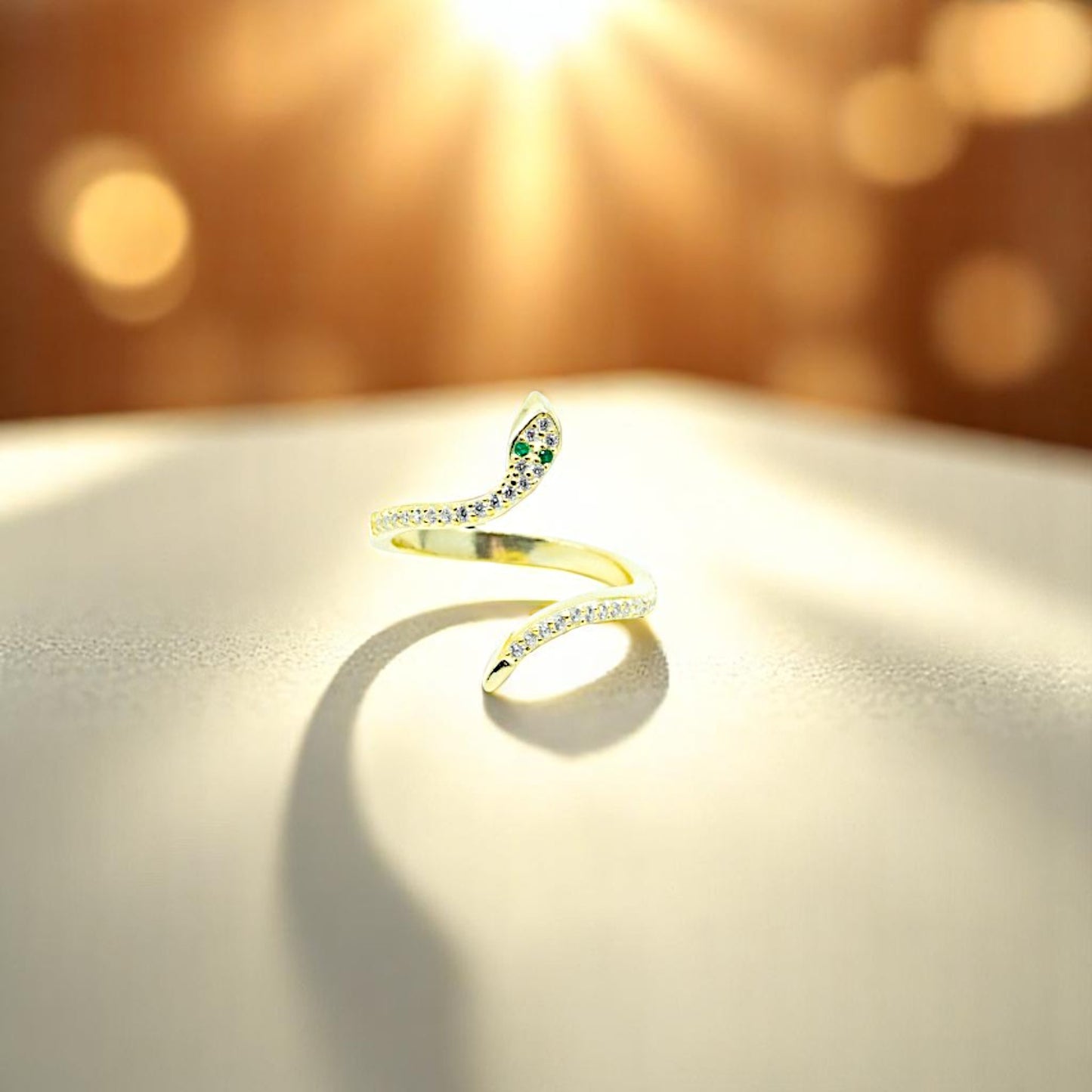 Gold Snake Ring With Emerald Eyes