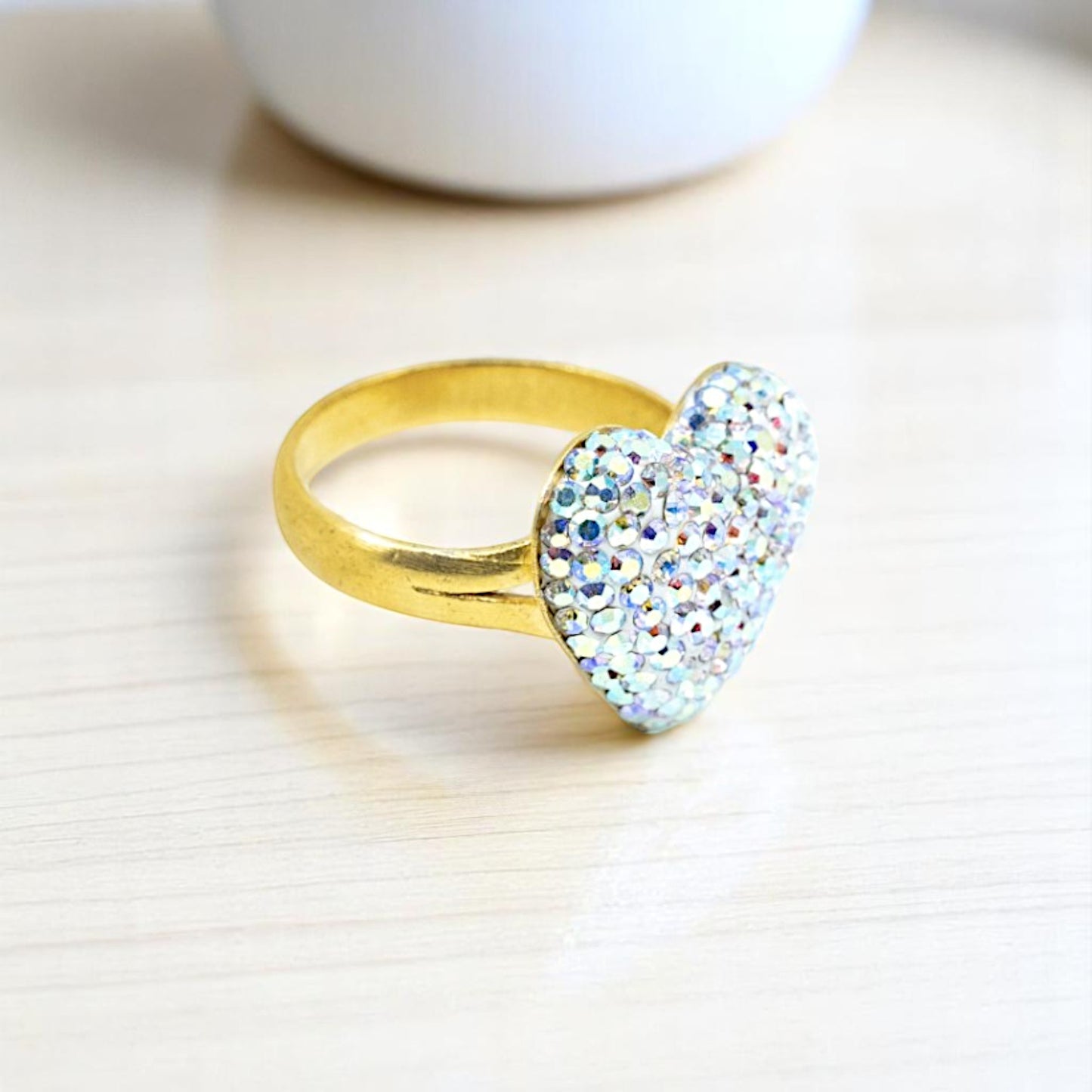 Silver Stone Gold Heart Ring