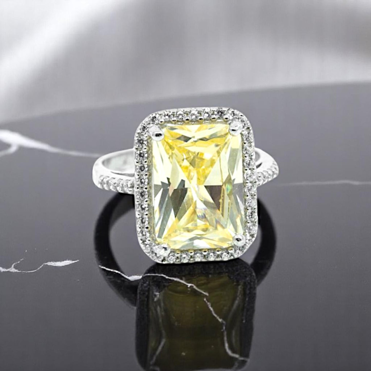 Canary Emerald Cut Ring Sterling Silver